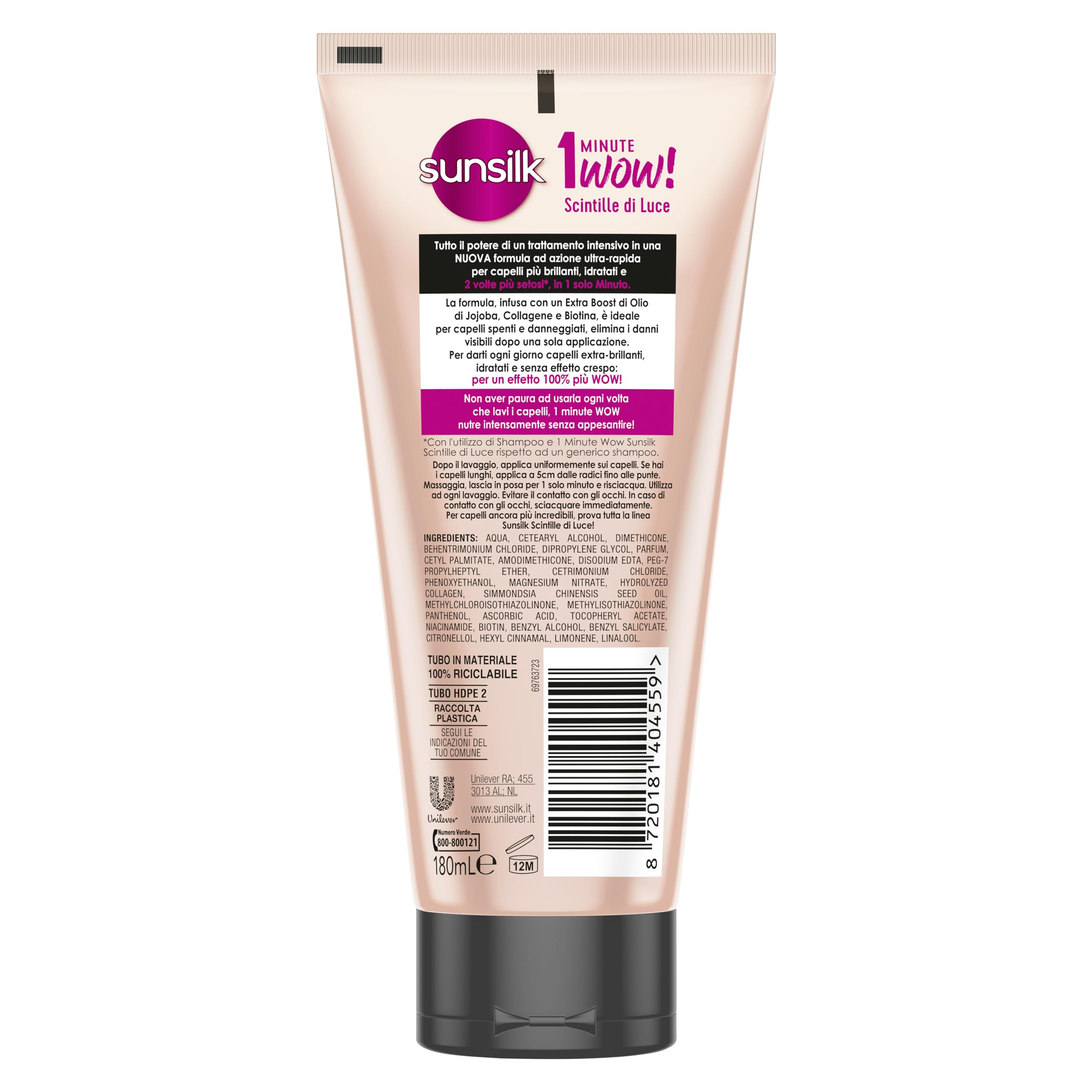 Sunsilk, Trattamento Intensivo 1 Minute Wow, Maschera Capelli Secchi, Linea Scintille di Luce, Trattamento Capelli Danneggiati, con Olio di Jojoba, Collagene e Biotina, 6 Pezzi da 180ml