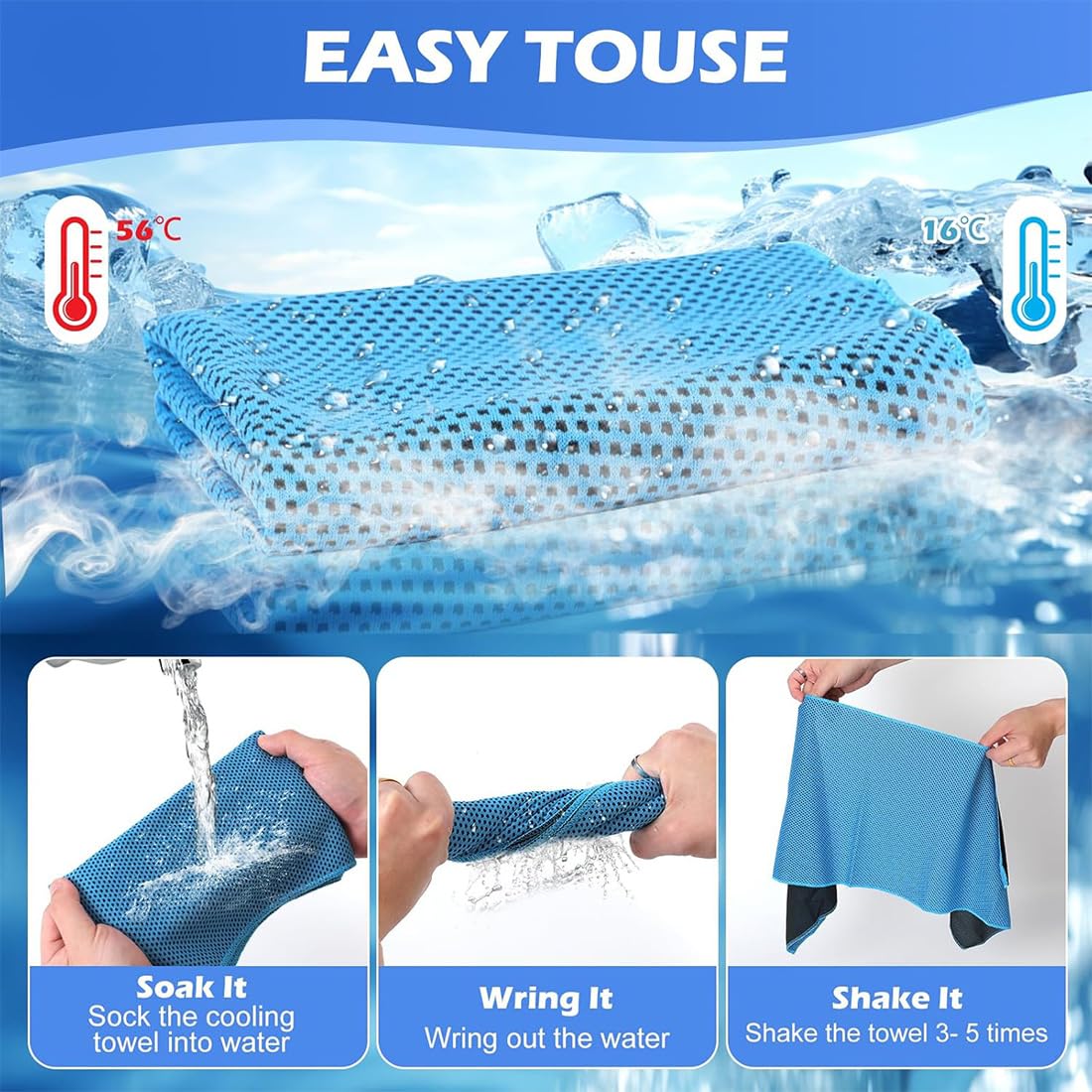 Kühlendes Handtuch- und Flaschen-Set, weiches, atmungsaktives, schnell trocknendes Mikrofaser-Halstuch und Kühltuch, ideal für Sport, Outdoor-Aktivitäten, Fitnessstudio, Reisen und Workouts