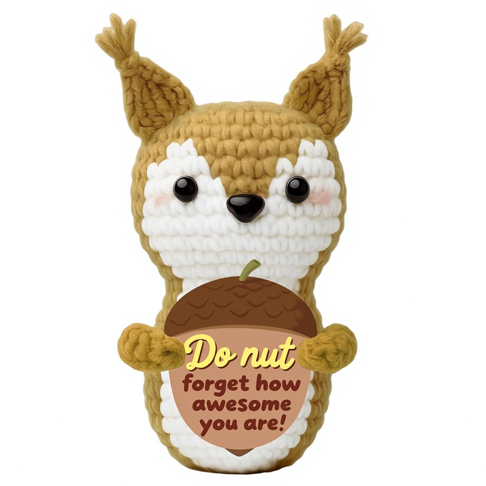 Vspek Positive Crochet Animals, Handmade Knitted Squirrel Doll with Inspirational Card, Emotion Support Gift for Her, Him, Family, Friends, Bestie, Coworker, Home Office Desk Decor