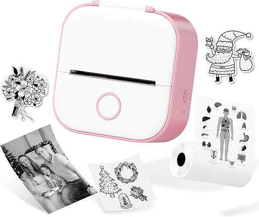 Memoqueen T02 Mini Sticker Printer, Instant Print, Bluetooth Photo Printer for DIY Journal, Study Notes, Memos, Photo, Christmas Birthday Gifts for Kids, Compatible with iOS & Android, Pink