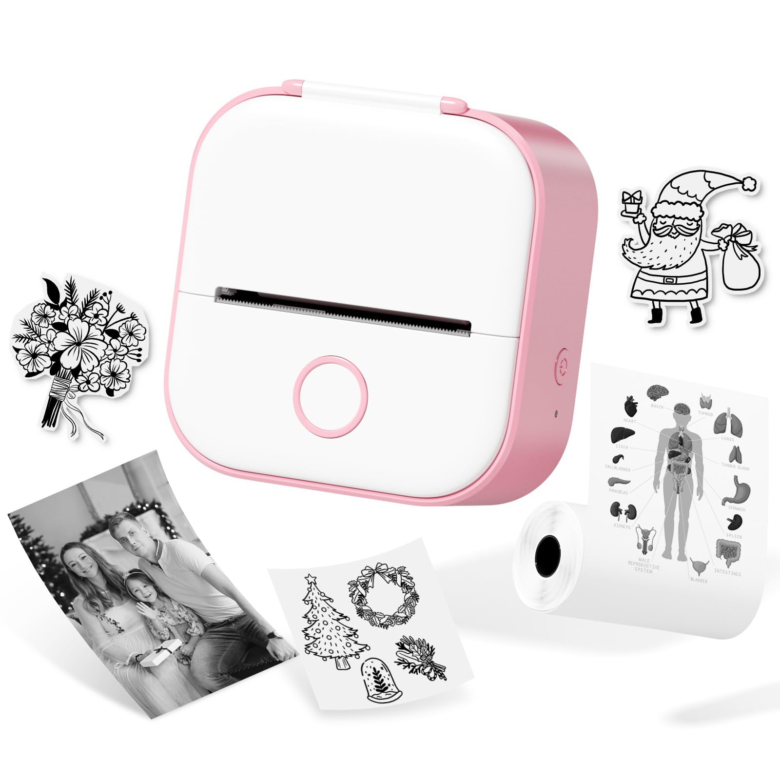 Memoqueen T02 Mini Sticker Printer, Instant Print, Bluetooth Photo Printer for DIY Journal, Study Notes, Memos, Photo, Christmas Birthday Gifts for Kids, Compatible with iOS & Android, Pink