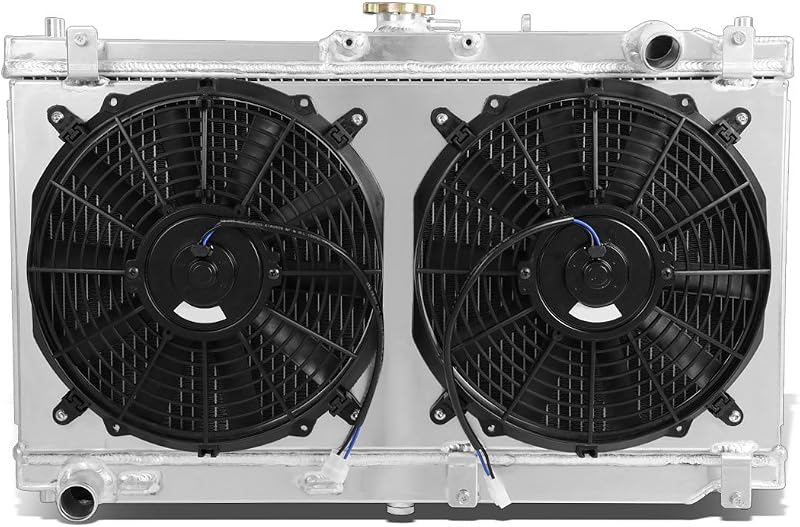 Radiador de alumínio DNA MOTORING RA+FS-MM98-2 2 fileiras com defletor e ventoinhas para Mazda Miata MX-5 1998–2005 – 1 unidade