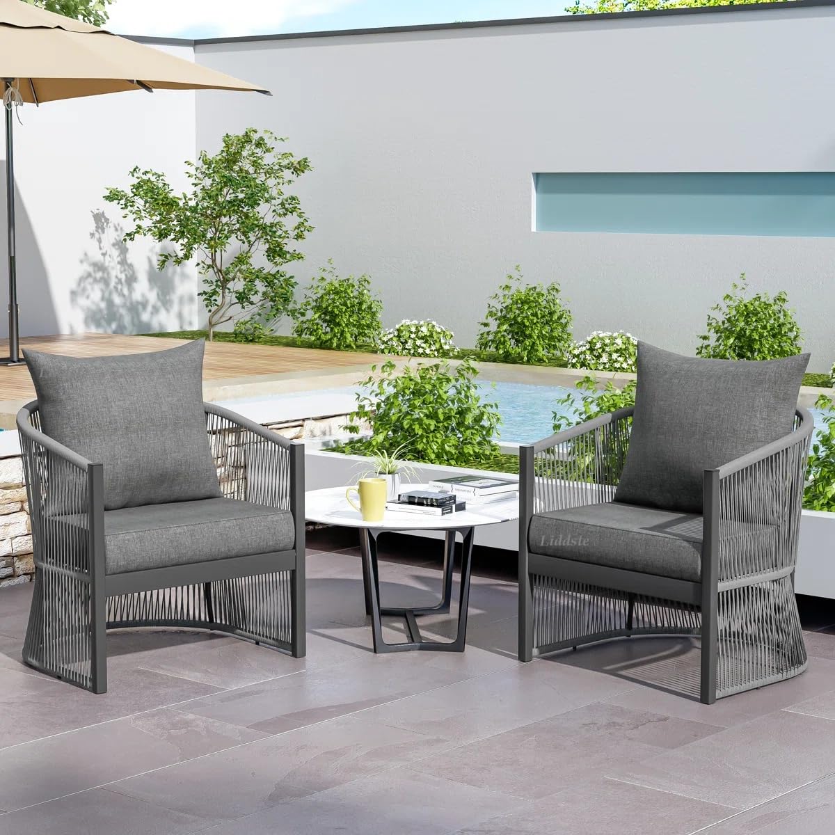 Grand Living Handwoven Rope Patio Furniture Set with Glass Top Coffee Table, 2 Chairs with Cushions, Metal Frame, Beige and Black (Grey & Grey)-image-24