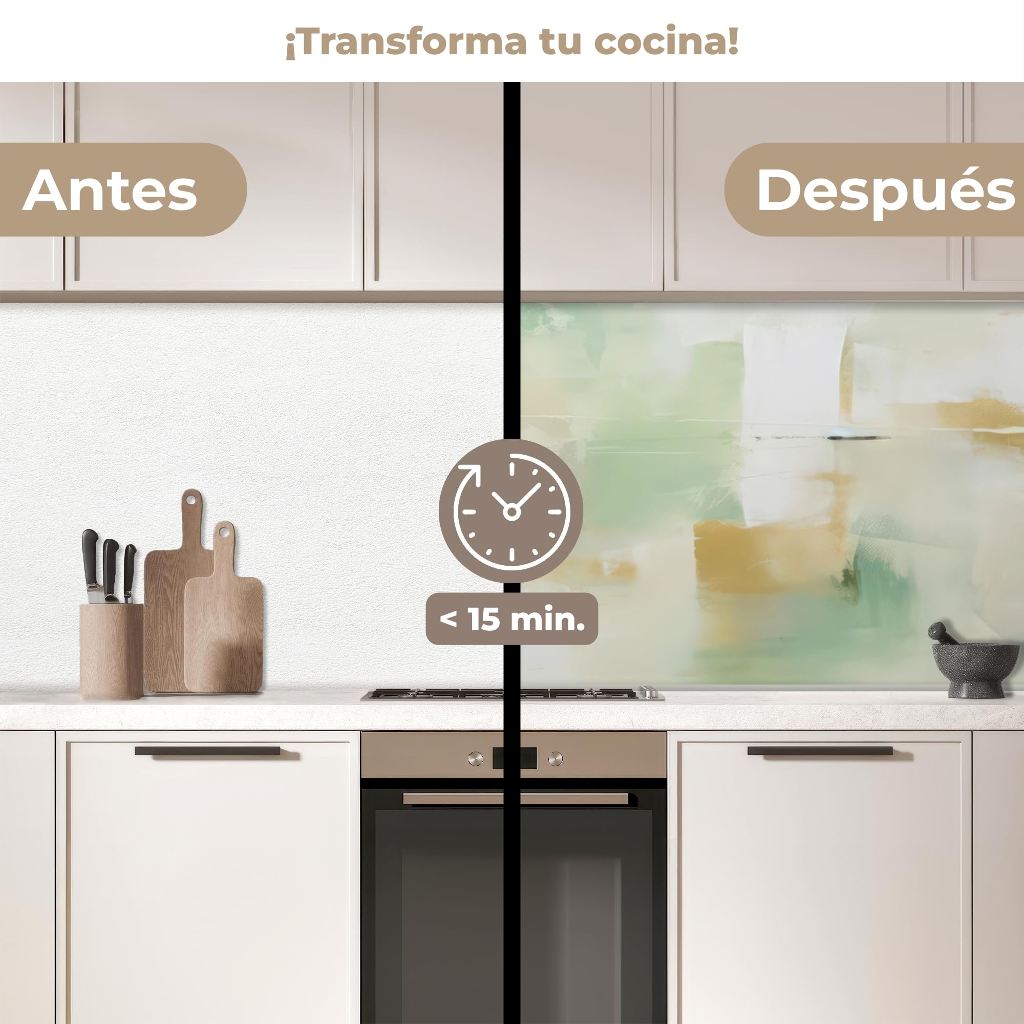 KitchenYeah© Antisalpicaduras Cocina 80x300 cm Adhesivo Salpicadero Protector Salpicaduras Kitchen Abstracto - Arte - Blanco - Verde - Moderno