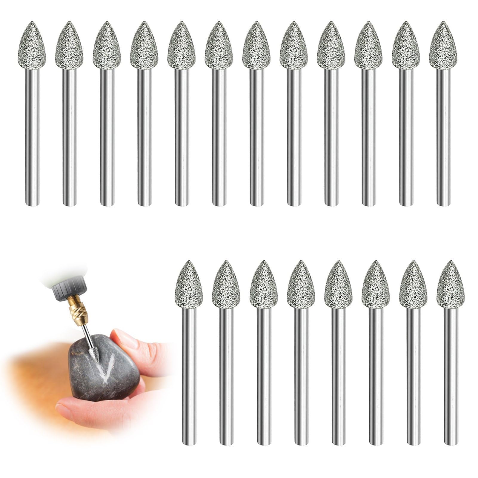 Set di 20 frese diamantate per utensili rotanti Dremel, accessori per pietra, vetro, ceramica, levigatura, lucidatura