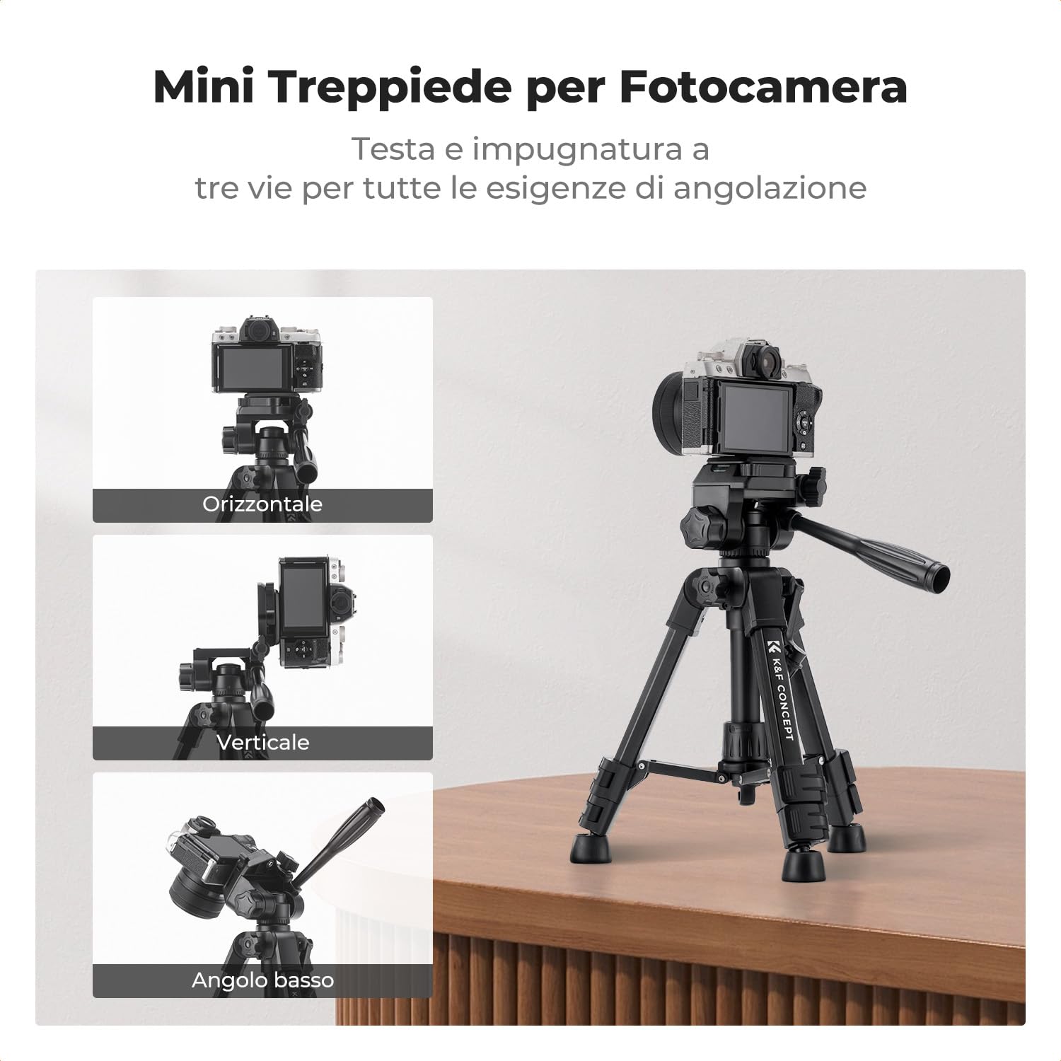 K&F CONCEPT Mini Treppiede per Fotocamera 64CM, Treppiede da Tavolo in Alluminio con Telecomando, Mini Travel Tripod S233A0, Treppiede Piccolo per DSLR, VCR, Cellulari, Proiettori e Telescopi, ecc.