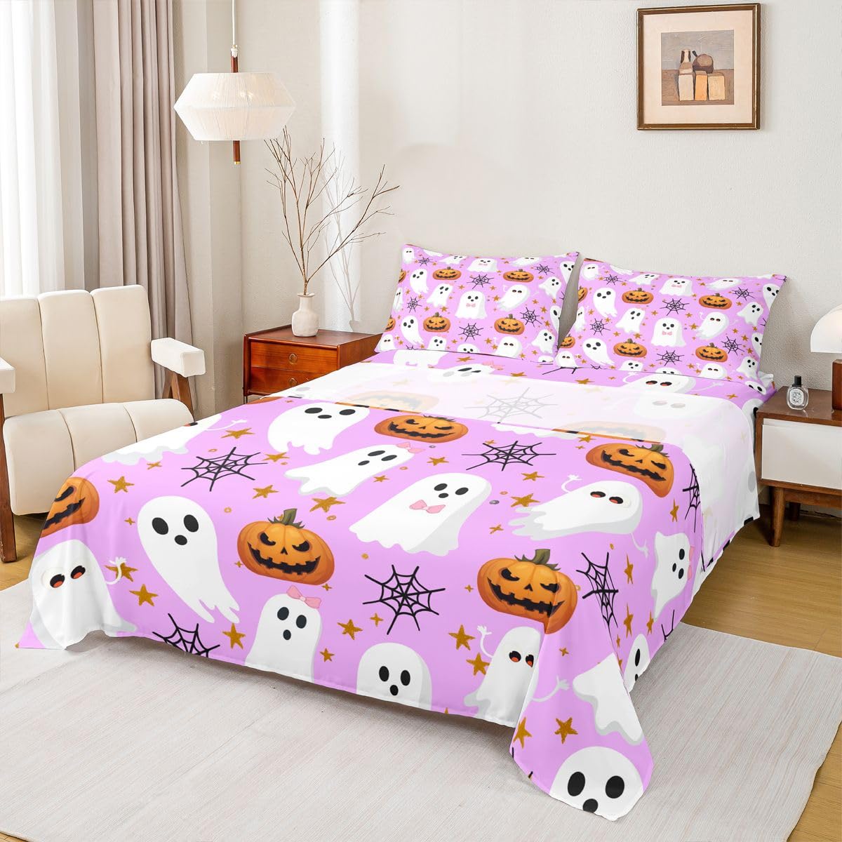 Loussiesd Zestaw pościeli Happy Halloween King Size