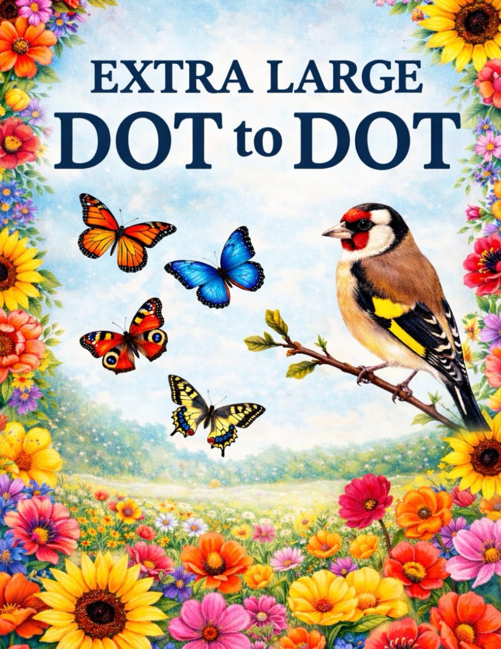 Extra large Print Dot to Dot Book For Adults and Seniors: Dot-To-Dot Animals Flowers Seasons Butterflies and Birds