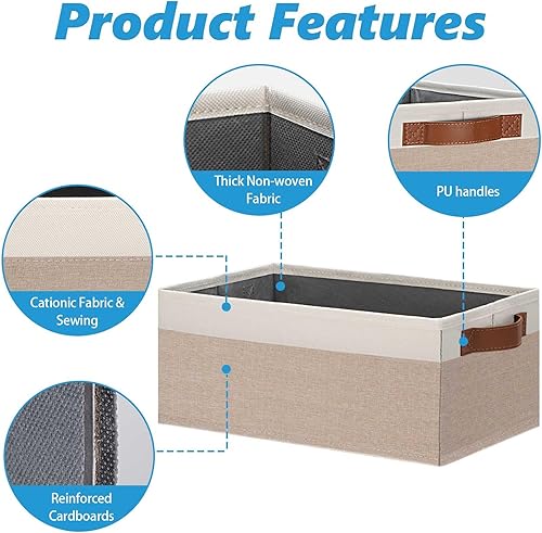 Miniatura 10 de GhvyenntteS Cestas de almacenamiento para estantes, paquete de 12, contenedores de almacenamiento de tela con asas de cuero, canastas de