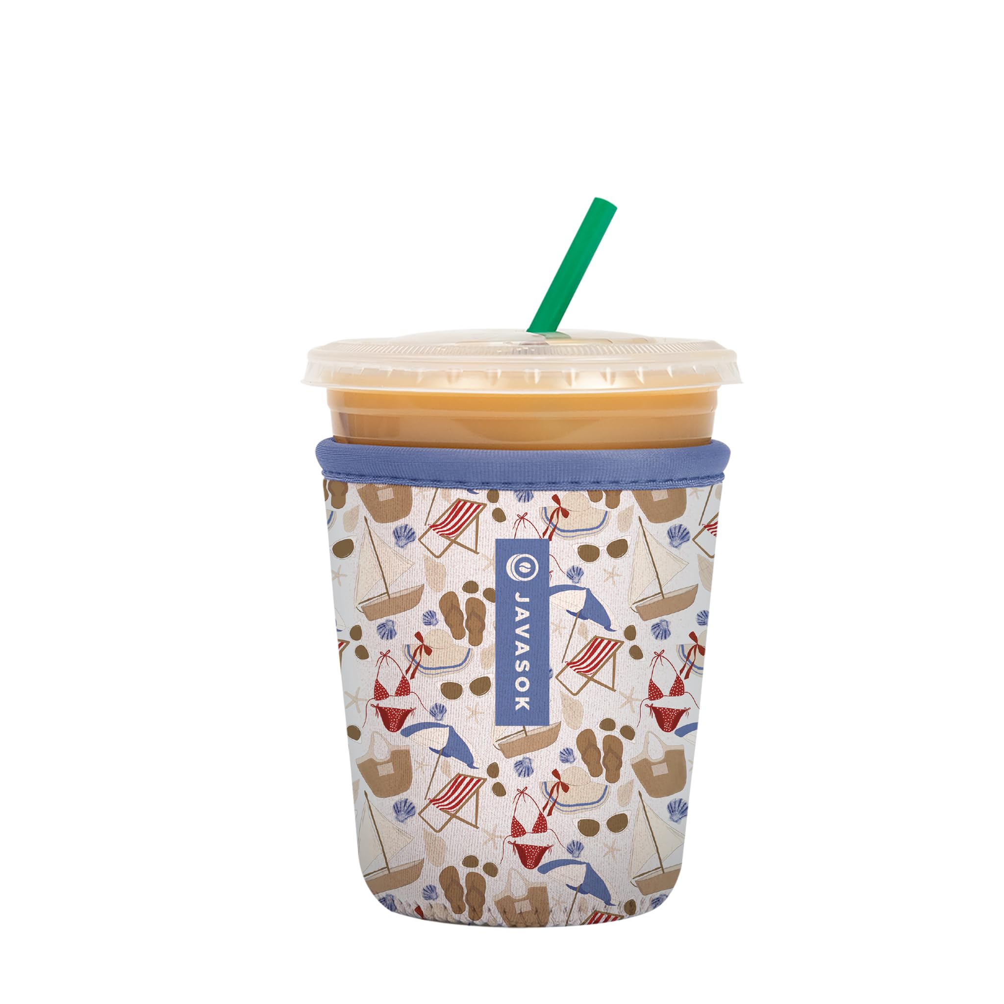 Sok It JavaSok Iced Coffee &amp; Cold Soda Insulated Neoprene Cup Sleeve (Coastal Weekender, Small: 16-20oz)