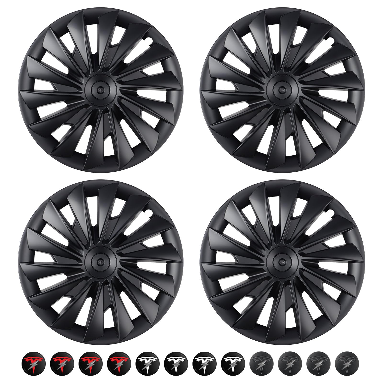 2024+ Tesla Model 3 Highland Hubcaps - 18 Inch Turbine Wheel Covers OEM Wheel Caps 18'' Turbine Wheel Hub Caps Replacement Compatible with Tesla Model 3 (Matte Black - 4 Pack)