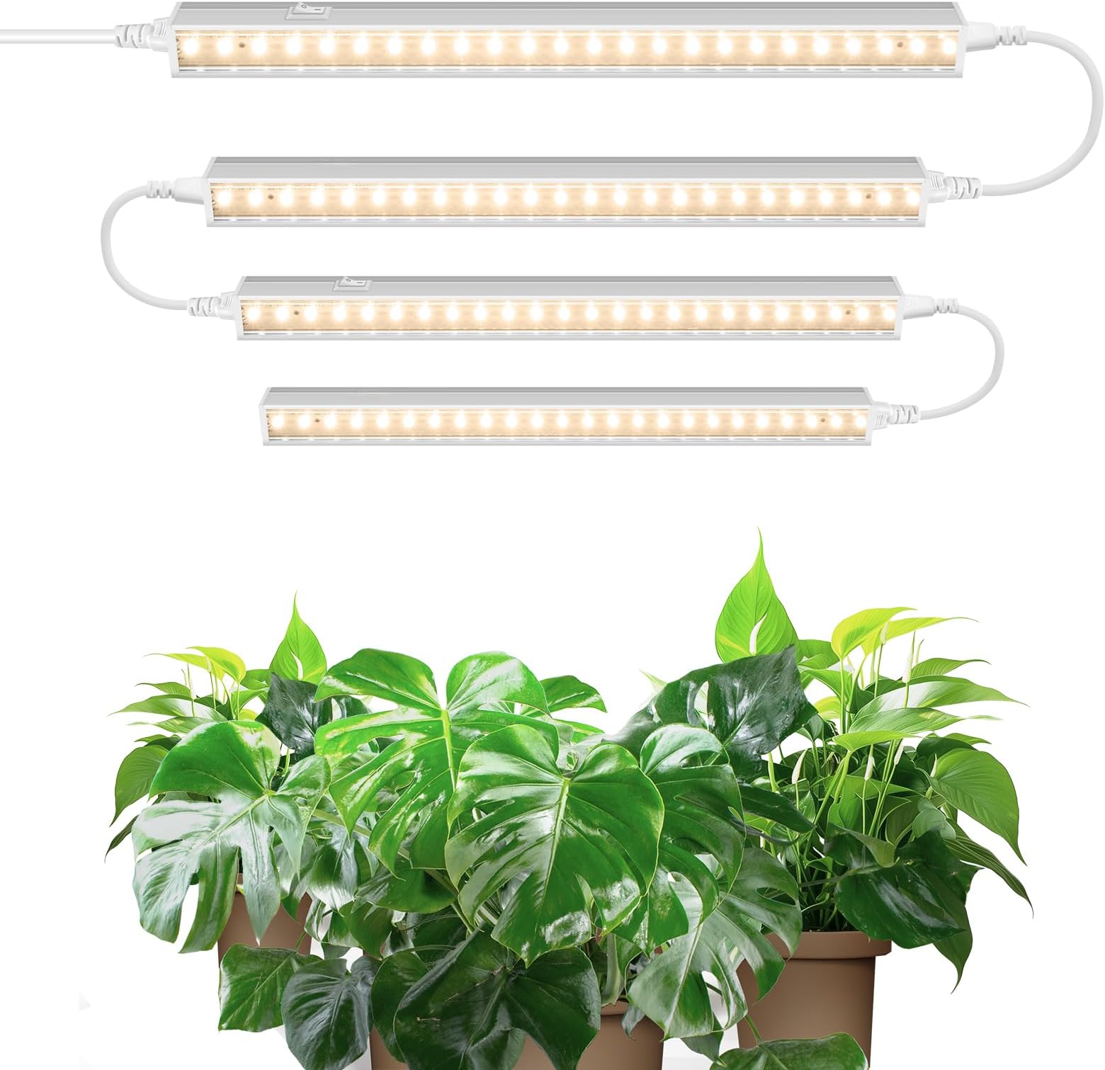 T5 1FT Grow Lights for Indoor Plants, Yellow, Full Spectrum Sunlight, Linkable Plant Growing Lamp, LED Grow Light Strip with Switch, Plug and Play, 4 Packs