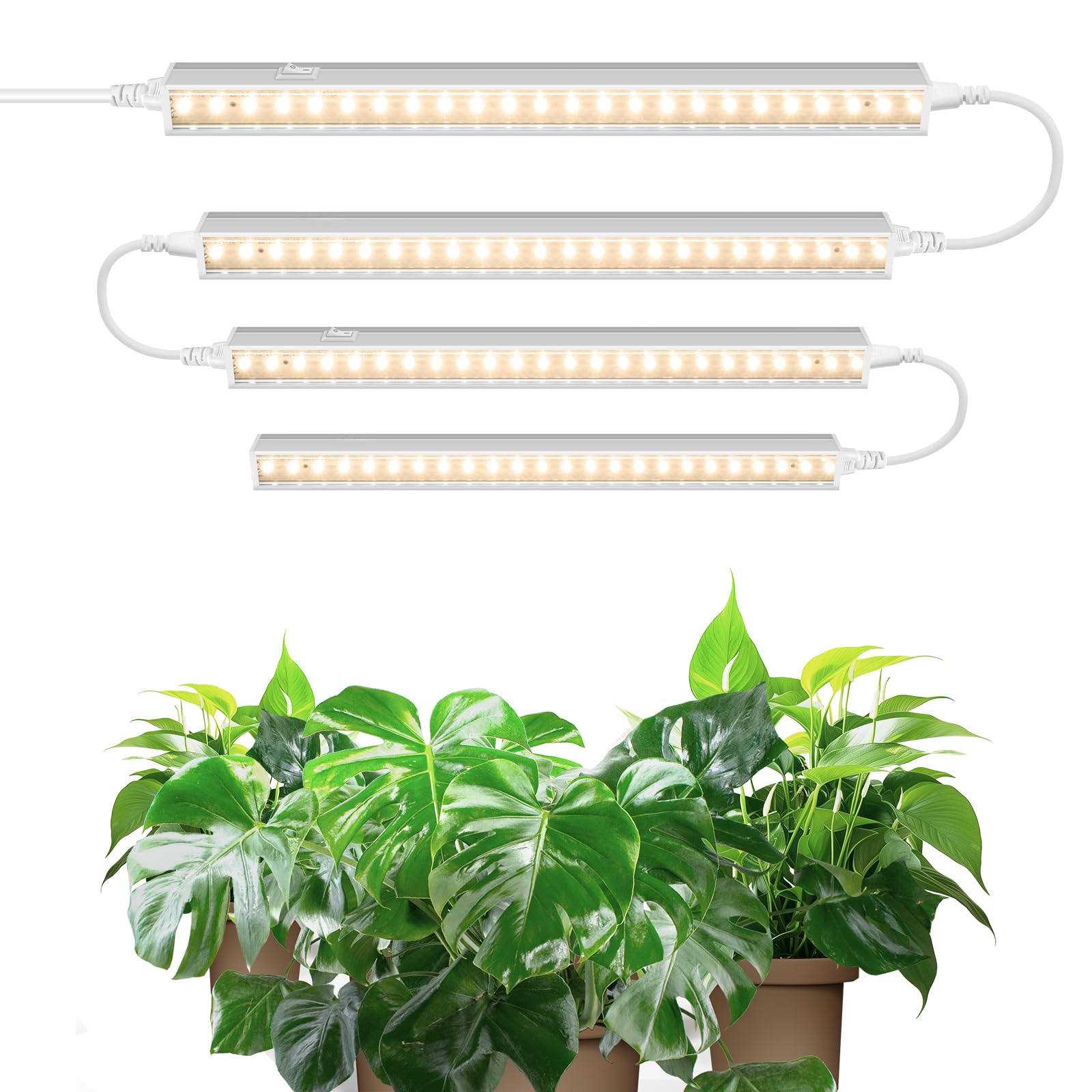 T5 1FT Grow Lights for Indoor Plants, Yellow, Full Spectrum Sunlight, Linkable Plant Growing Lamp, LED Grow Light Strip with Switch, Plug and Play, 4 Packs