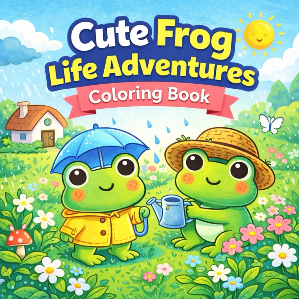 Cute Frog Life Adventures Coloring Book for Kids: Bold & Easy Fun Frog Coloring Pages with Garden, Rainy Day, Baking & Outdoor Adventures for Boys and Girls
