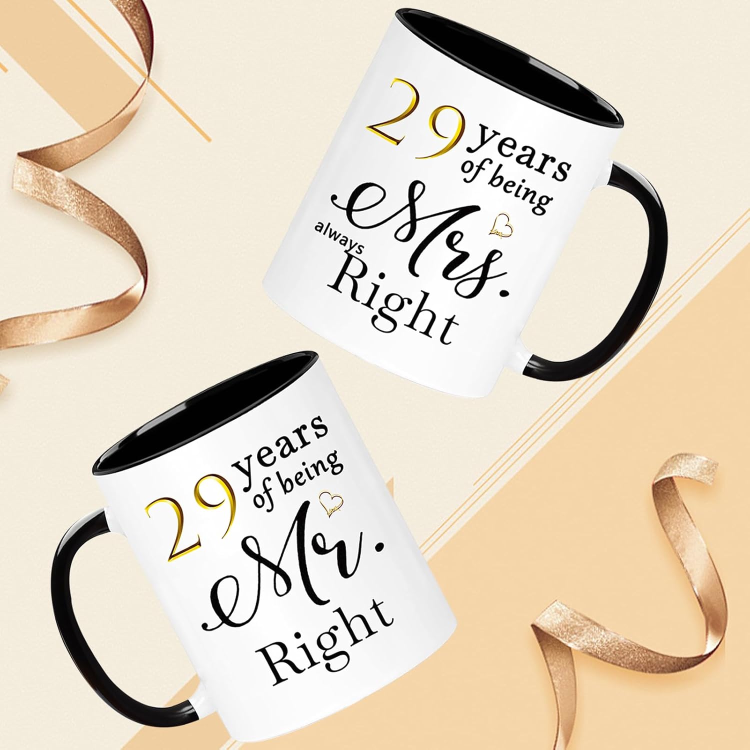 WOSIWULA 29 Year Anniversary Birthday Coffee Mugs Set of 2, 29th Wedding Anniversary Decorations Gifts Presents for Couple Parents Women Men Wife Husband Her Him, 29th Birthday Gifts, 11oz
