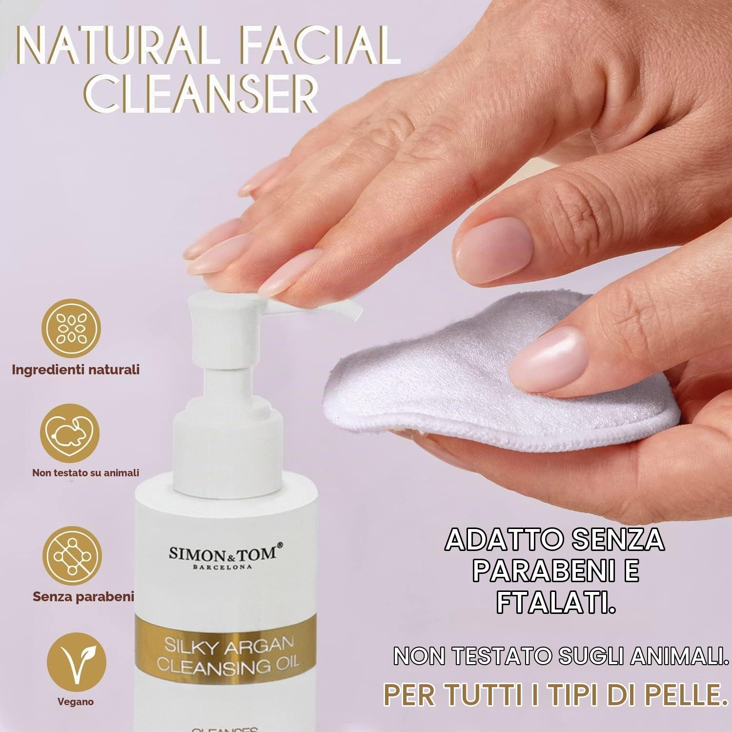 Simon&Tom olio struccante viso con argan bio e jojoba, detergente, 150 ml | Oil Cleanser Olio Detergente Viso Bio Idrata rimuove le Impurità e il Trucco Vegan 150ml Made In Spain