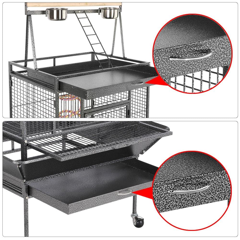 Yaheetech Grande Cage Oiseau Volière à Oiseaux Intérieur Extérieur pour Perruche Perroquet Mandarin avec 4 Roulettes 81x76x174cm Métal
