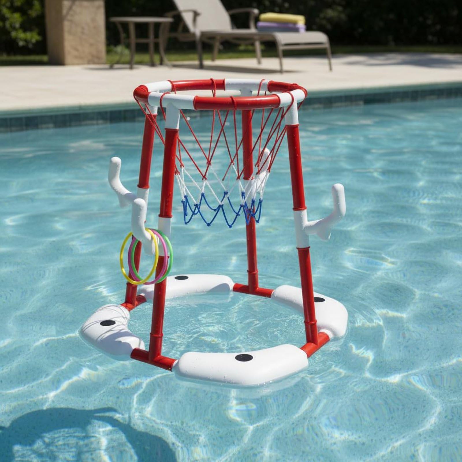 Baoblaze Panier de Basket Flottant Enfants Piscine Jouet Gonflable But Aquatique Cercle de Basket Anneau Flottant Base Gonflable pour Flottabilité et Stabilité, Blue, Model 011
