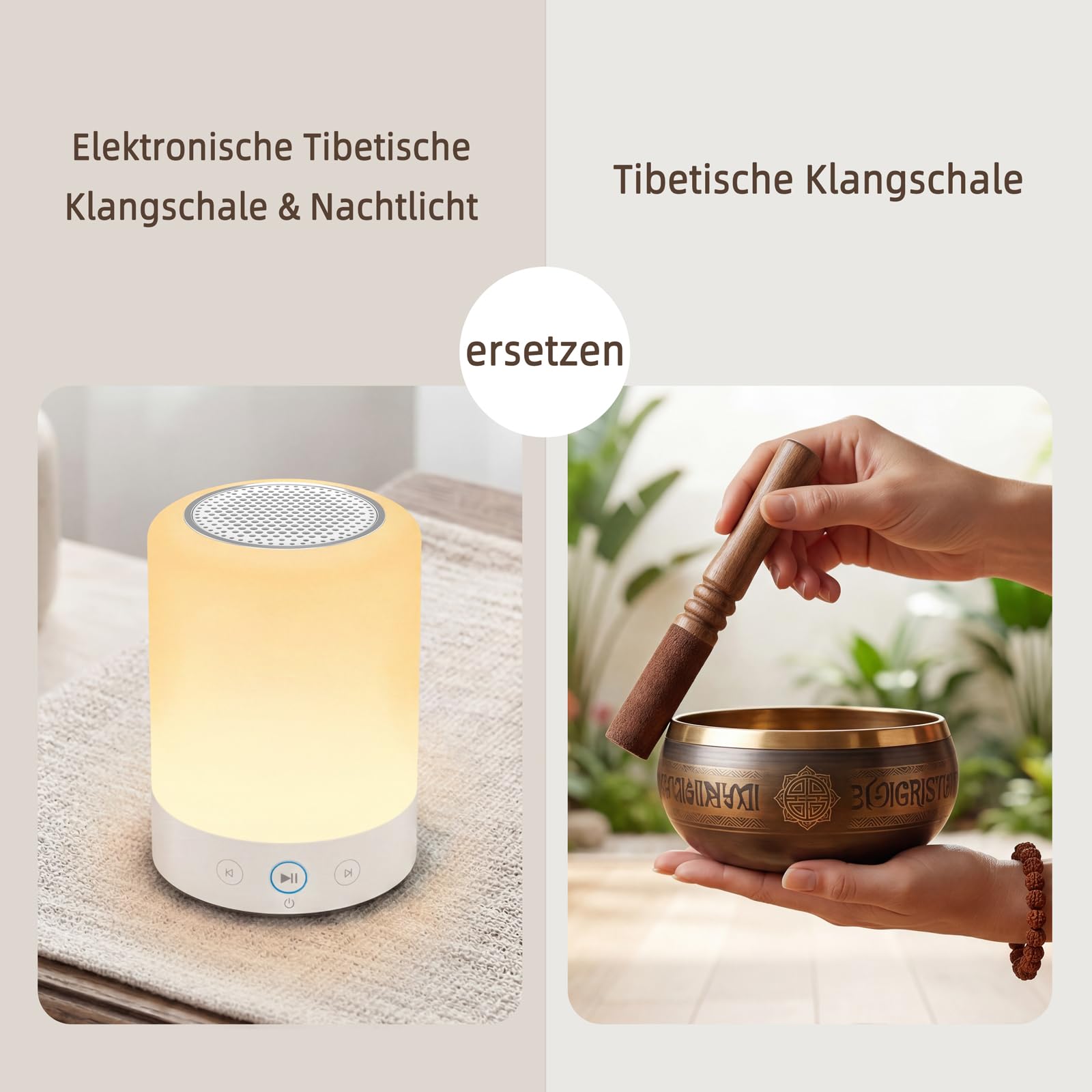 Kipcush Ciotola per meditazione tibetana automatica - portatile, ricaricabile, con 9 suoni, luce notturna e timer vocale per yoga, sonno, chakra e antistress