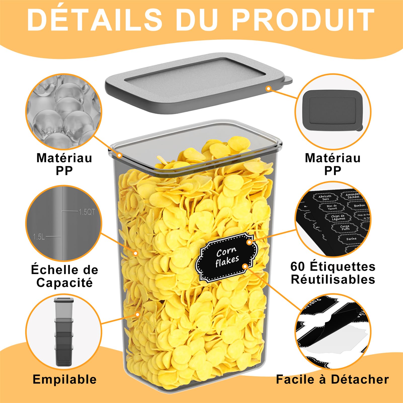 Boite Rangement Cuisine Lot de 12, Boite Hermetique Alimentaire, Boite Conservation Alimentaire en Plastique avec couvercles pour Céréales, Farine et Aliments Secs