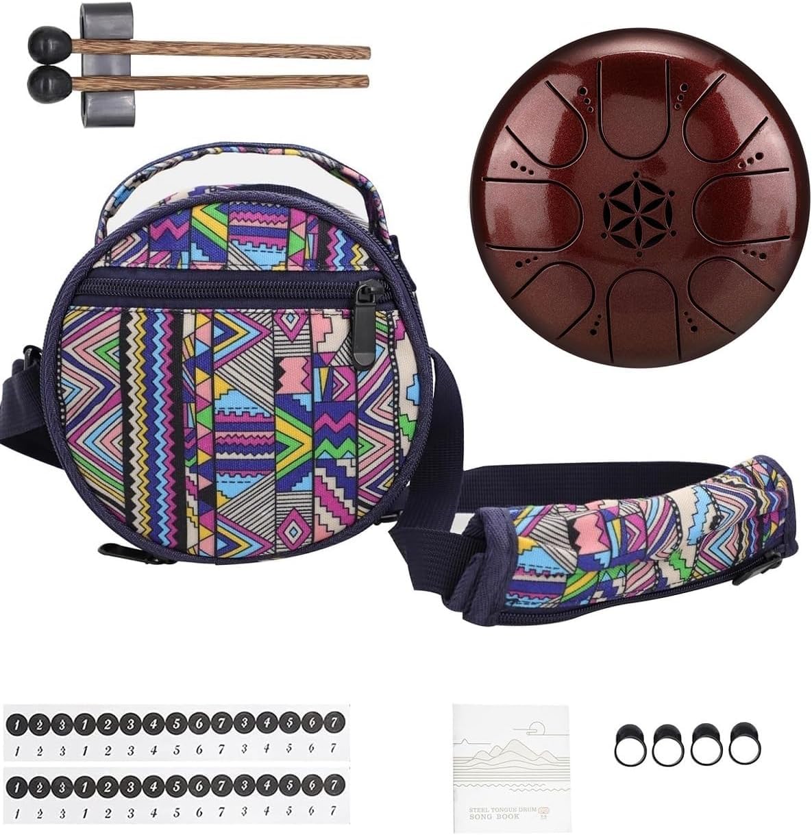 Bęben językowy 5", 8 tonów, stalowy bęben językowy, ręczny uchwyt do medytacji i relaksu, jogi, aktywności rodzinnych, instrument na bęben ogrodowy (złoty)