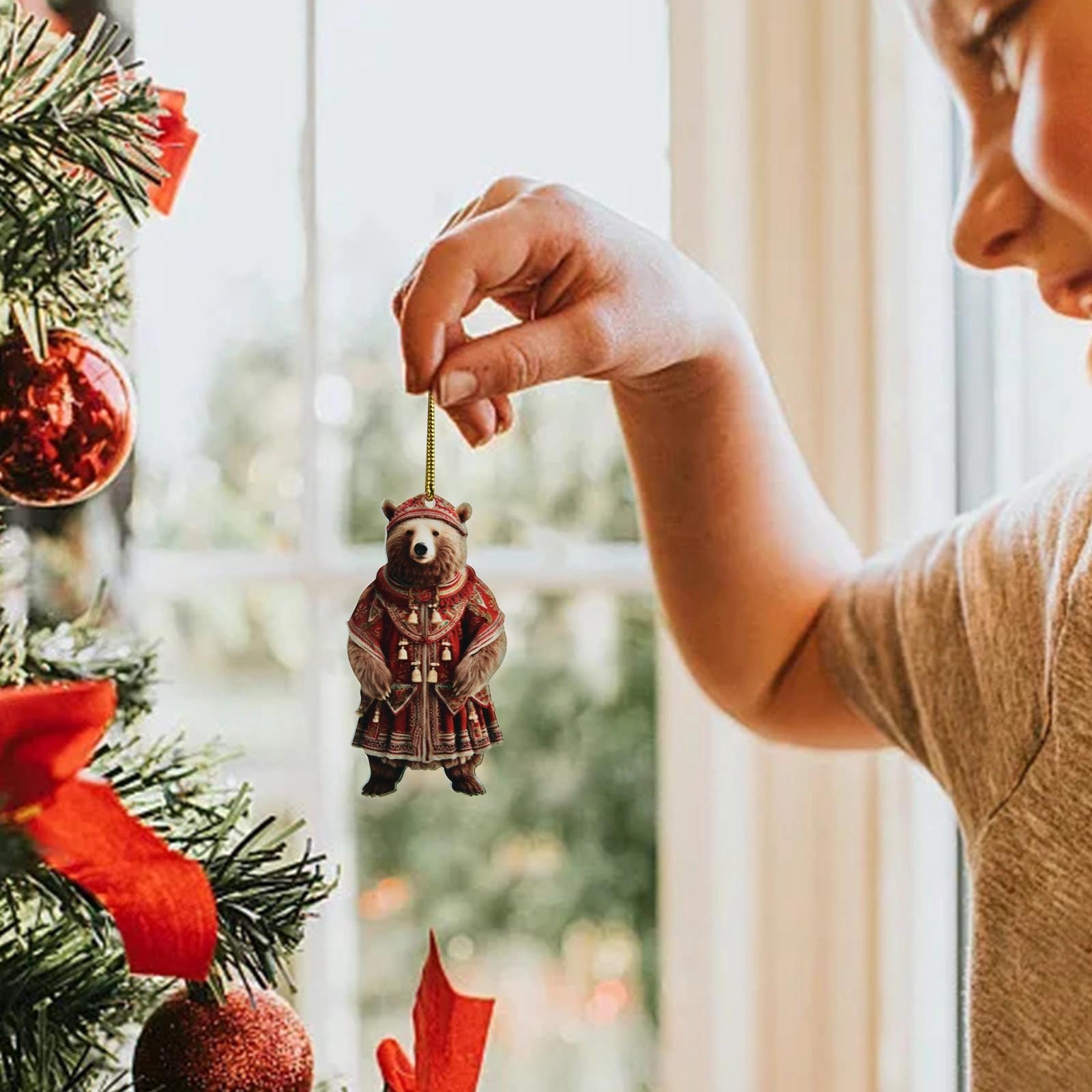 Décorations De Noël à Suspendre - Ours Et Père Noël Avec Bonnet - Ornements Festifs Pour Sapin, Guirlandes Et Couronnes