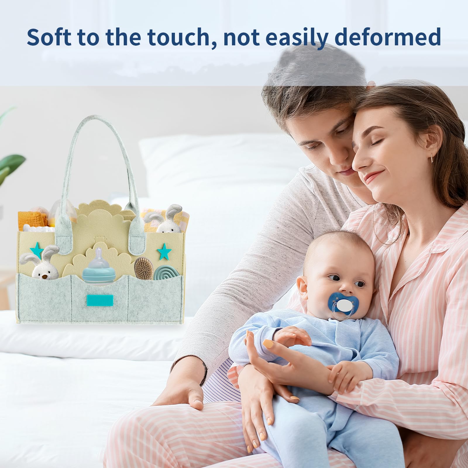 Organizador Pañales, Cesta Cambiador Bebe, Organizador pañales bebe Portatil, Cesta Bebe para Pañales con Compartimentos y Asa, Ideal para Organizar y Guardar Artículos para Bebés