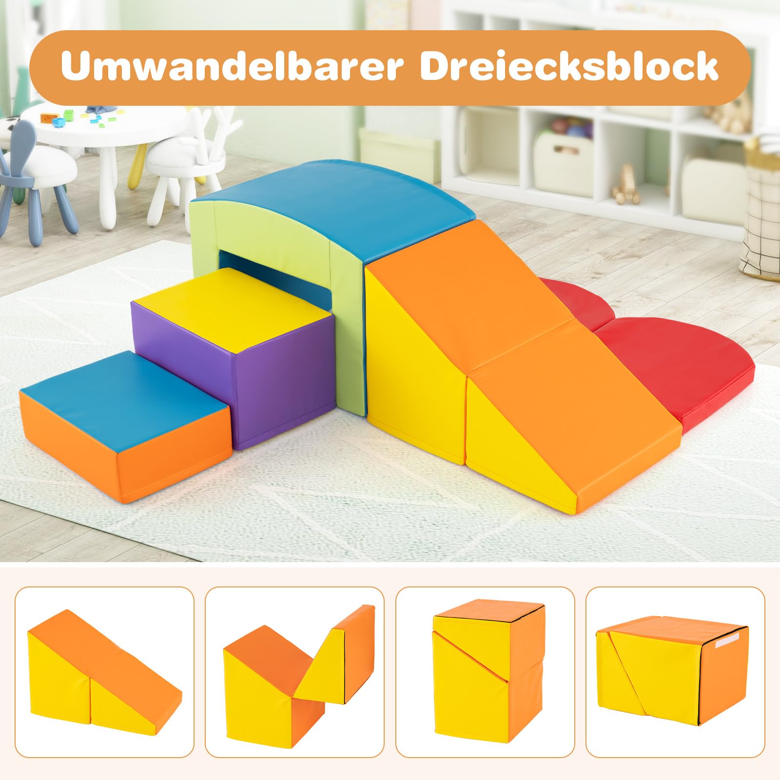 GOPLUS 6er Set Schaumstoffbausteine, Softbausteine zum Klettern & Rutschen, Riesenbausteine aus Kunstleder & Schaumstoff, Großbausteine Softbausteine für Baby Kleinkinder ab 1 (Bunt)