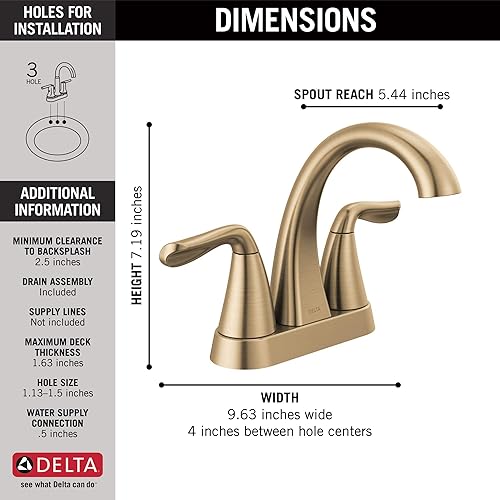 Miniatura 3 de Delta Faucet Arvo - Grifo de baño dorado, grifo de baño central, grifo de fregadero de baño, conjunto de drenaje incluido, bronce champán 25840LF-CZ