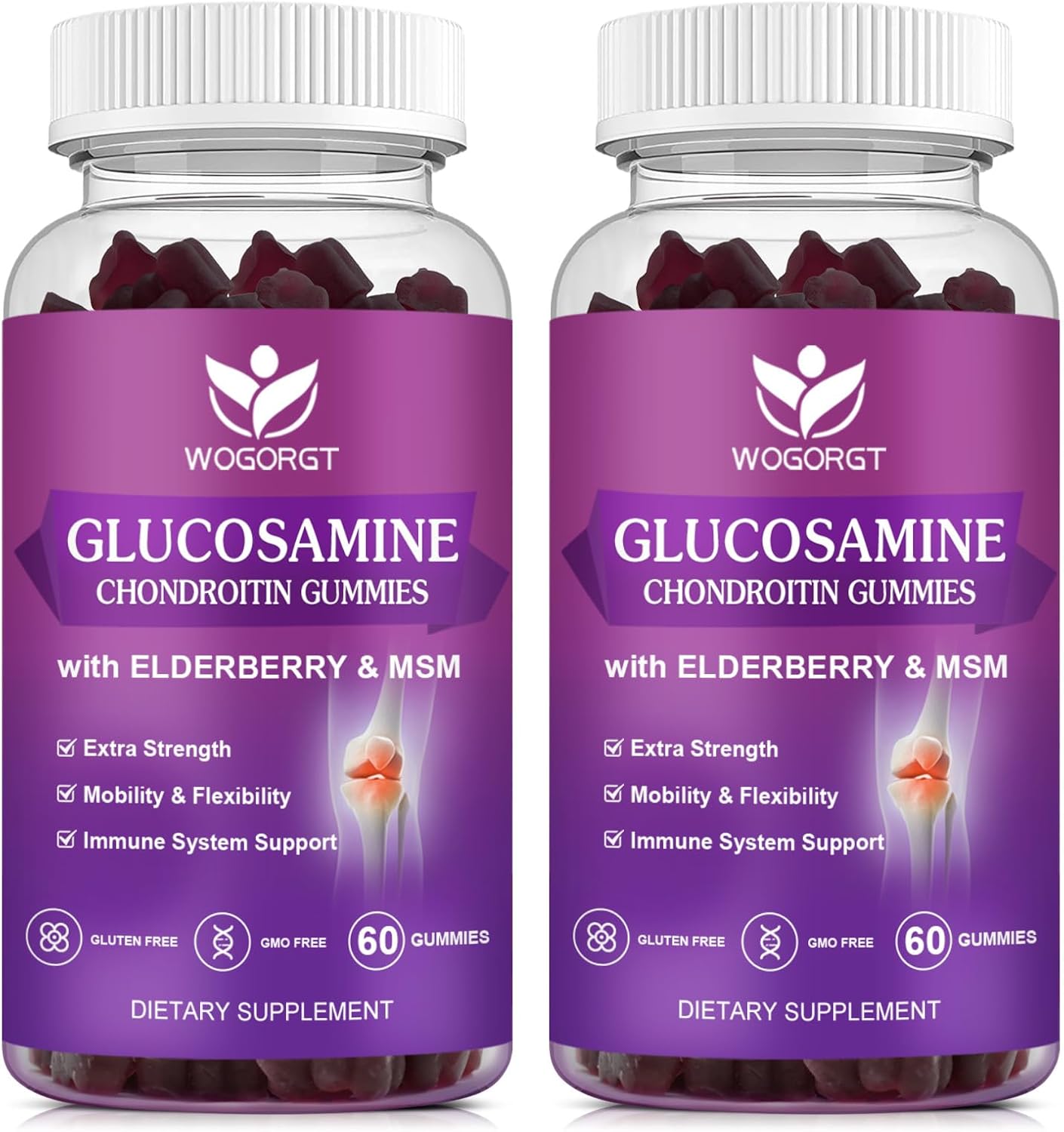 Glucosamine Chondroitin Gummies for Women & Men – 1500mg Glucosamine Chondroitin with MSM & Elderberry – Flexibility & Immune Support – 60 Gummies (2 Pack)