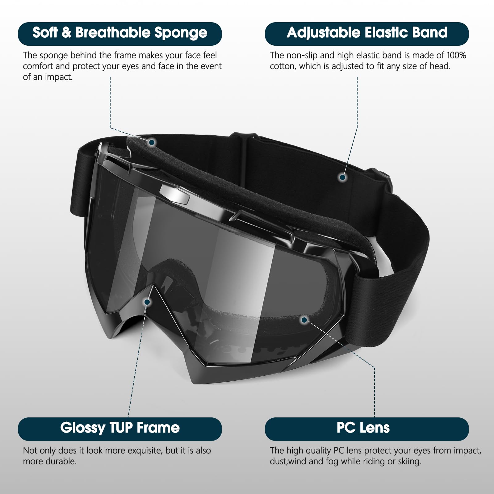 Lievermo Occhiali da moto ATV Dirt Bike, confezione da 2, per motocross, motocross, casco UTV, occhiali antipolvere
