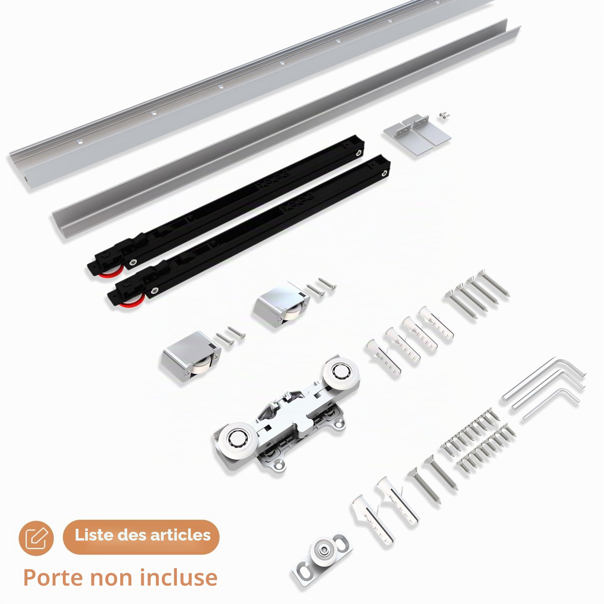 JUBEST Kit de quincaillerie pour porte de grange dissimulée avec mécanisme de fermeture douce, rail de porte coulissante invisible pour largeur d'ouverture de 61 cm à 71,1 cm, kit de quincaillerie