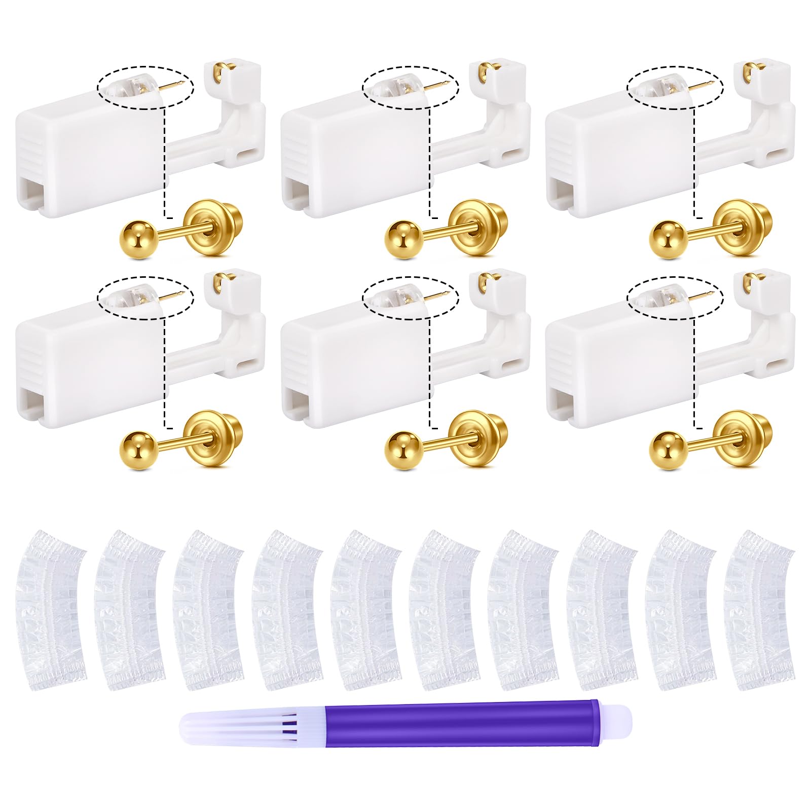 QWALIT 3 Pairs Ear Piercing Kit Gold Ear Piercing Gun Kit Disposable Self Piercing Earrings at Home Earring Gun Piercing kits with Earring Studs Small