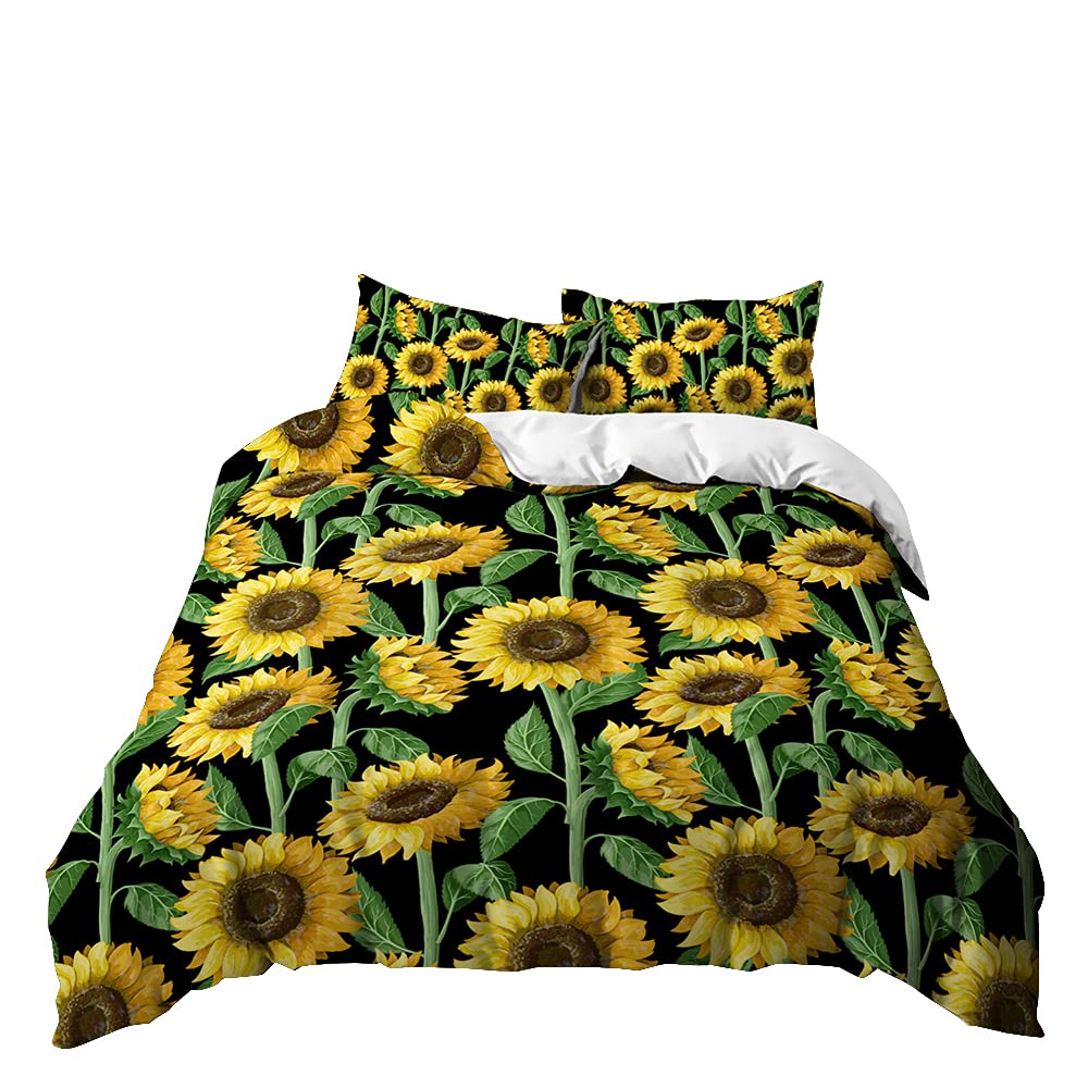 Meiju Duvet Cover Set 3 Piece for Single Double Super King Size Bed, 3D Pastoral Style Printed Bedding Set Microfibre Bed Set with Quilt Case and Pillowcases 50x75cm (Sunflower 4,240x220cm)