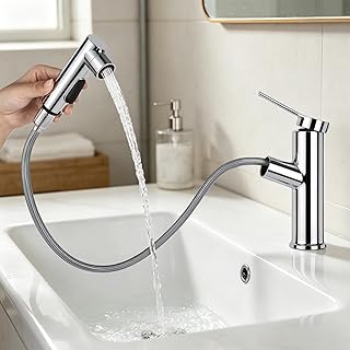 Grifo de baño con ducha extensible, grifo de lavabo de alta presión, grifo monomando con 3 tipos de chorro, adecuado para el baño, color plateado claro