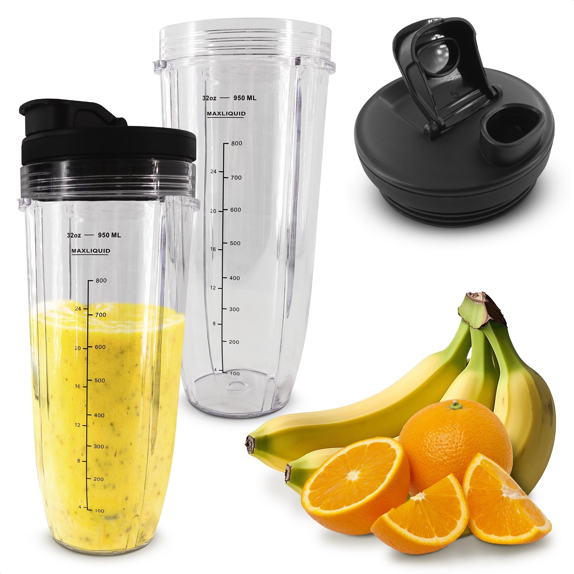 Photo 1 of 2 Pcs Replacement Cups for Ninja Blender – Compatible with Models BL480/BL450/480D, BN800/751/800/801/401, Auto IQ Series NN100/101/102, BL910 | SS101/151/401 – Twist-On Design, 32 Oz Blender Cups