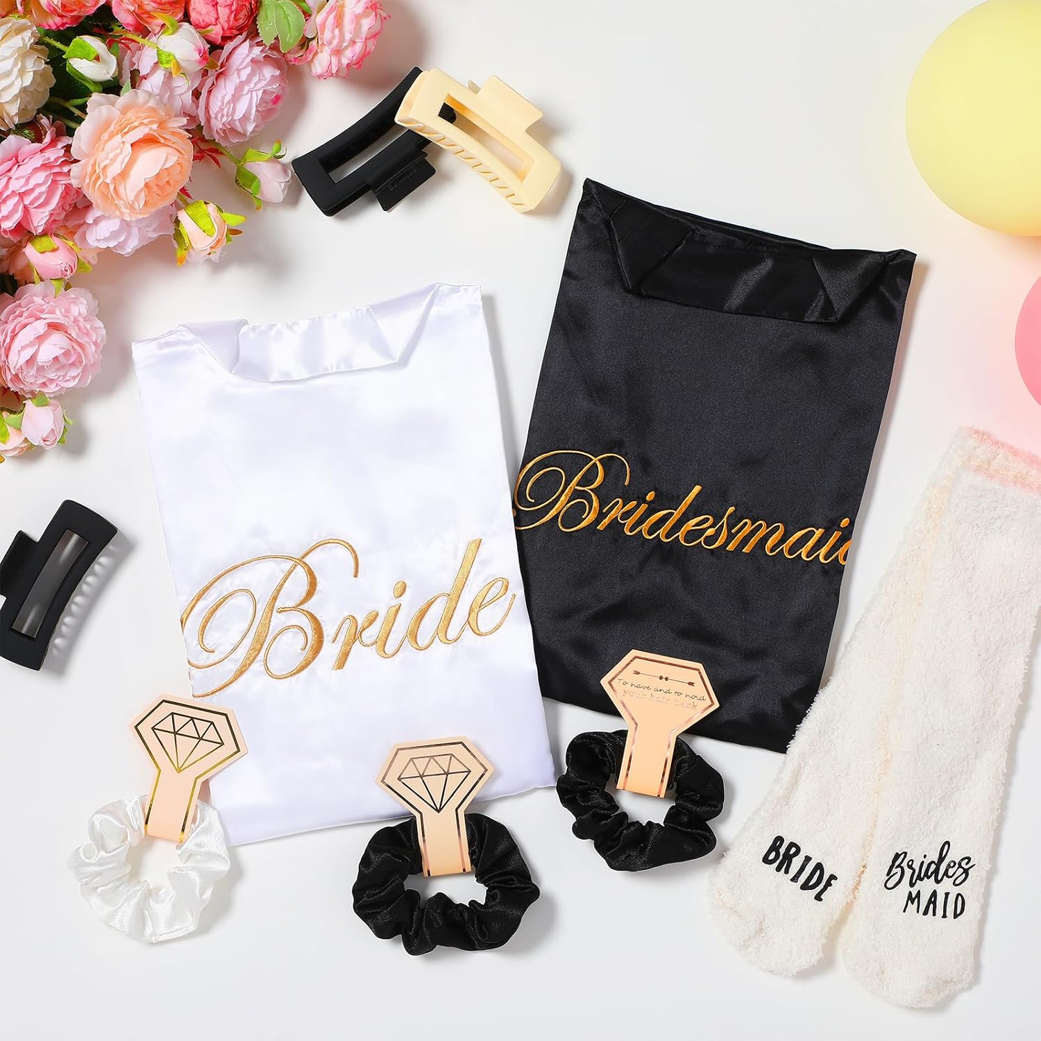 Bonuci 24 Pcs Bride Bridesmaid Robes Set of 6 Bridal Silk Satin Robes for Wedding Bachelorette Party Bridal Shower Gifts - Image 4