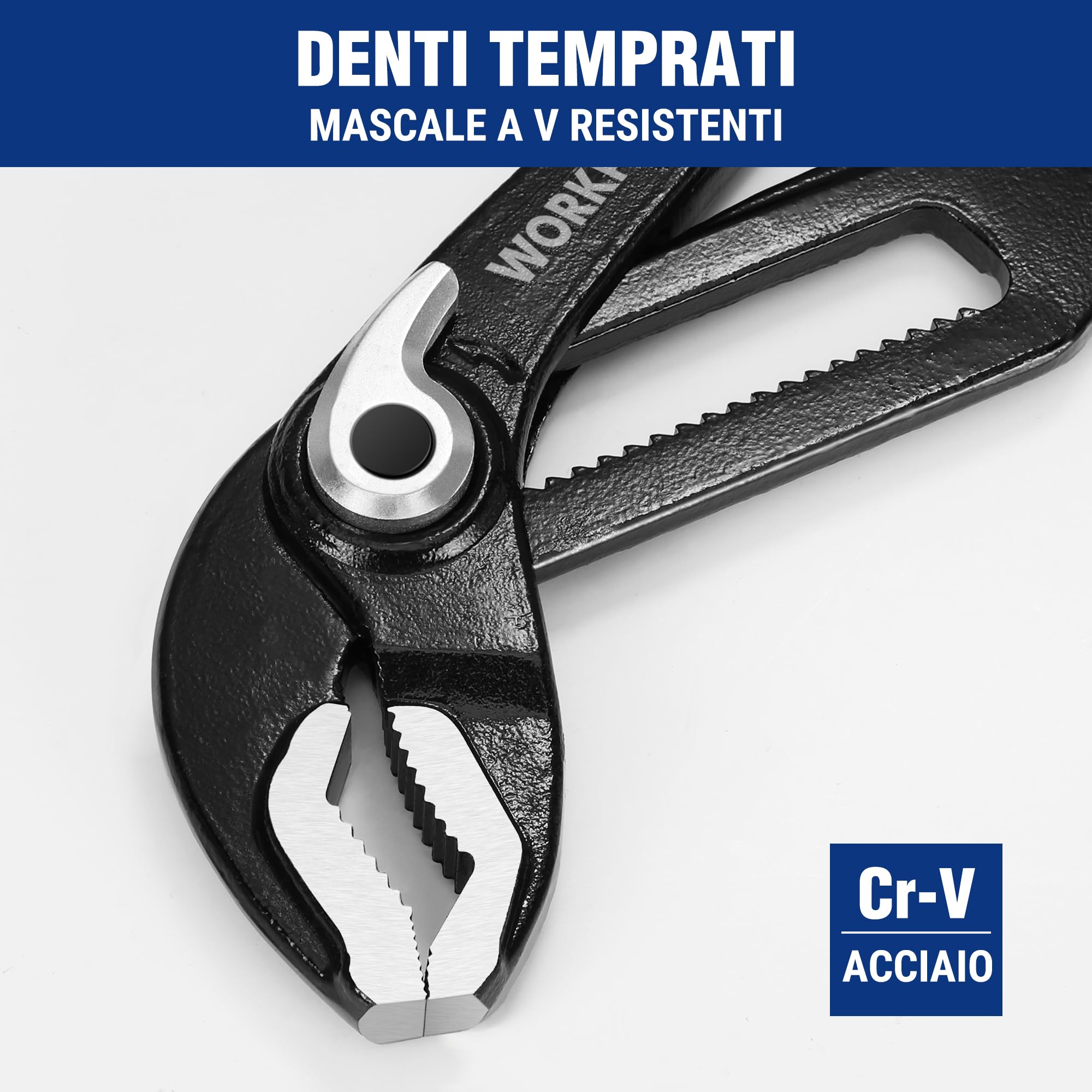 WORKPRO Pinze Regolabili per Tubi e Dadi 2 Pezzi, Pinze Chiavi a Pappagallo con Impugnatura Ergonomica a Regolazione Fine, 200mm e 250mm