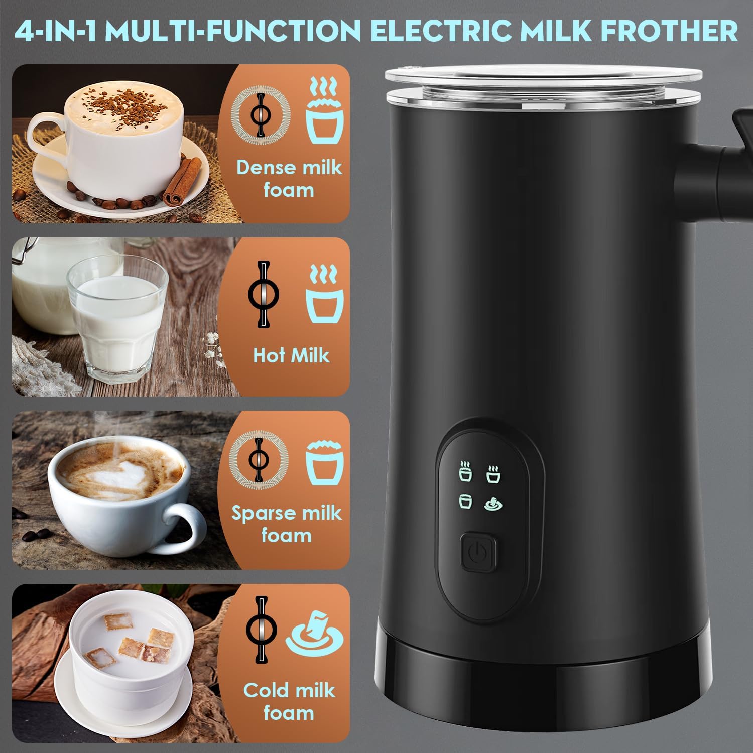 Schiumatore elettrico per latte, vaporizzatore per latte 4 in 1, 350 ml, macchina automatica a schiuma calda e fredda per caffè, latte, cappuccino, macchiato, cioccolata calda