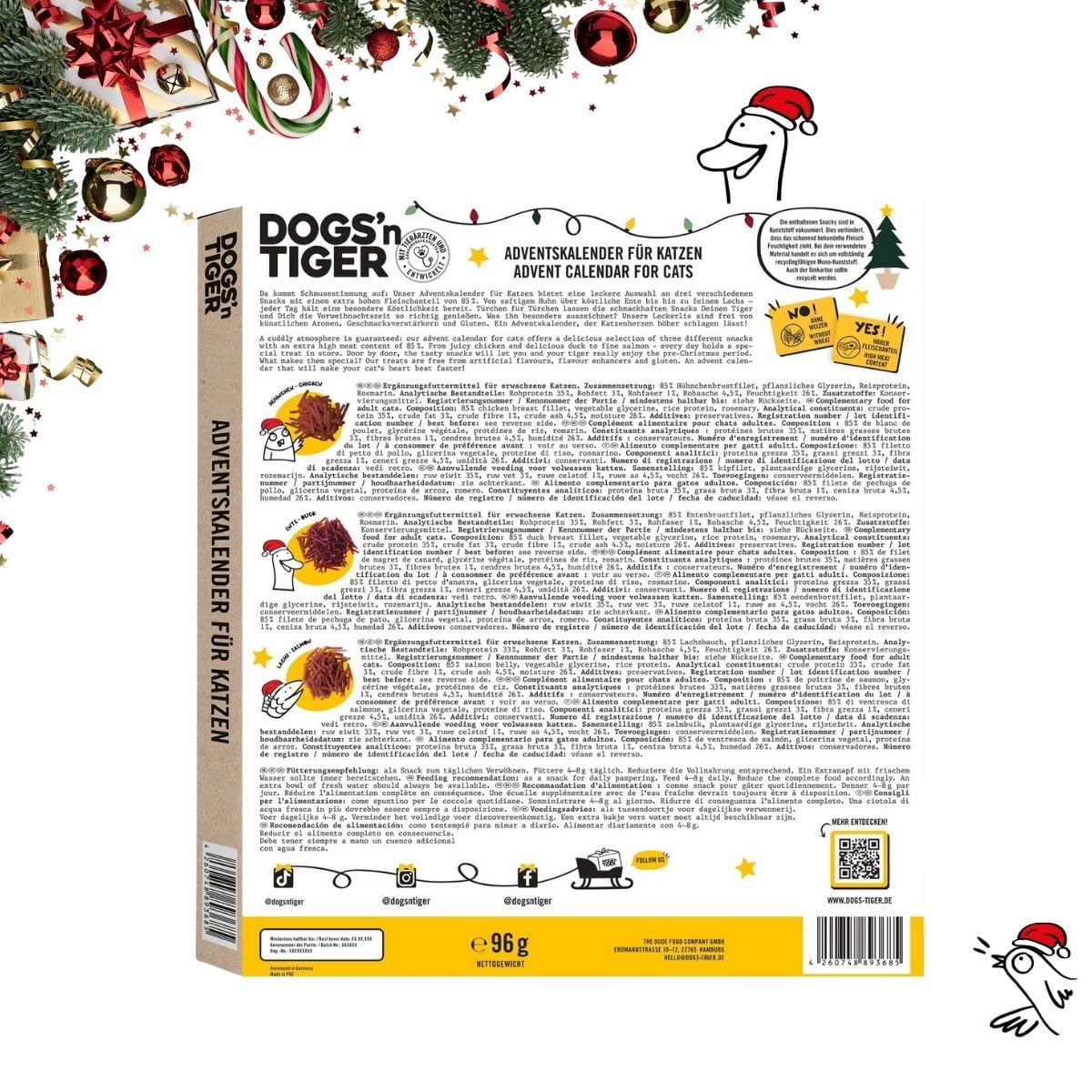 Dogs'n Tiger- Guido Maria Kretschmer – Caja de Navidad Gato "Atún y Camarones" | Edición de regalo limitada con comida húmeda premium | Alto porcentaje de carne y pescado | Sin cereales, sin azúcar