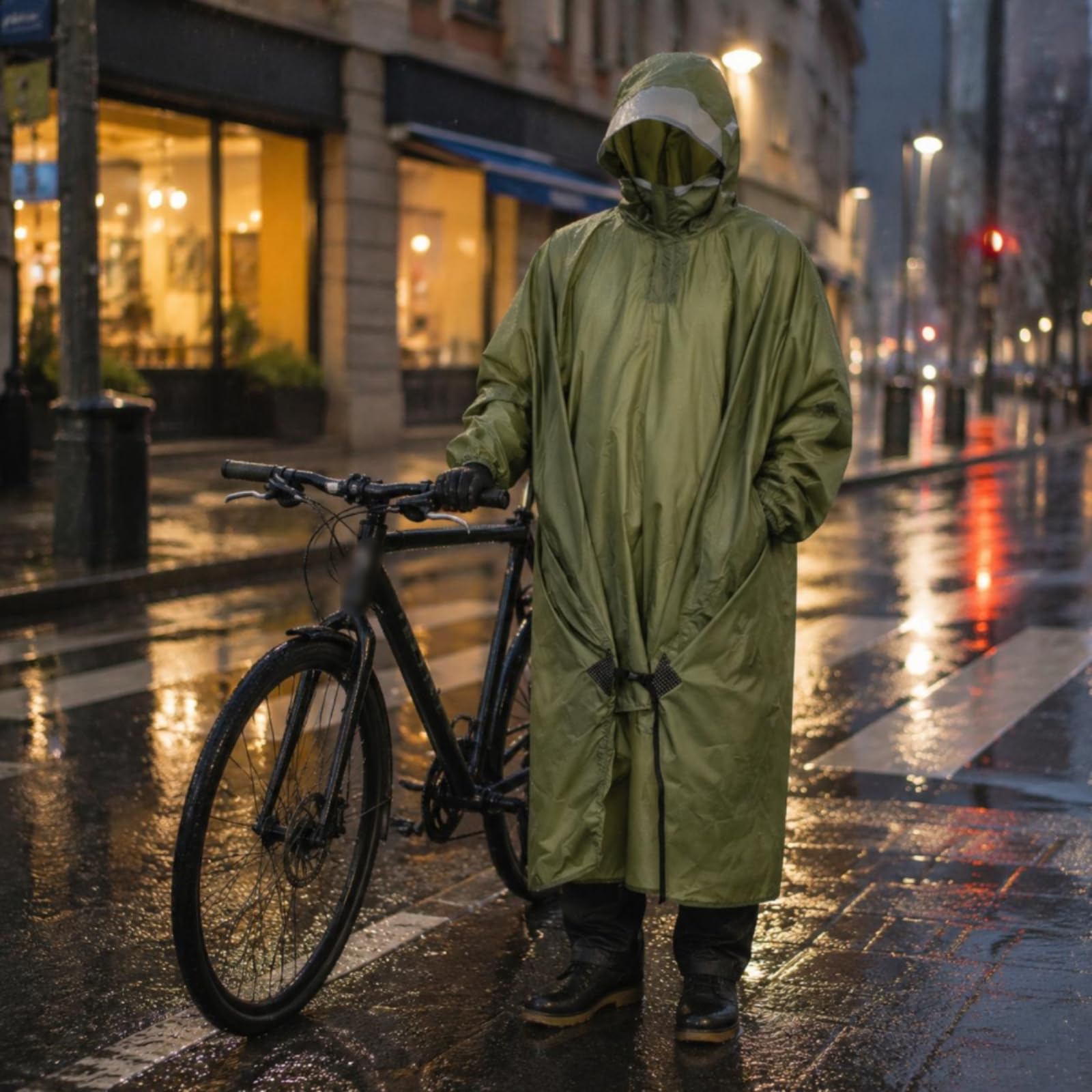 Poncho de Lluvia para Exteriores Resistente al Agua Capa Chubasquero Impermeable con Capucha y Ajuste Compatible con Mochila Convertible en Lona y