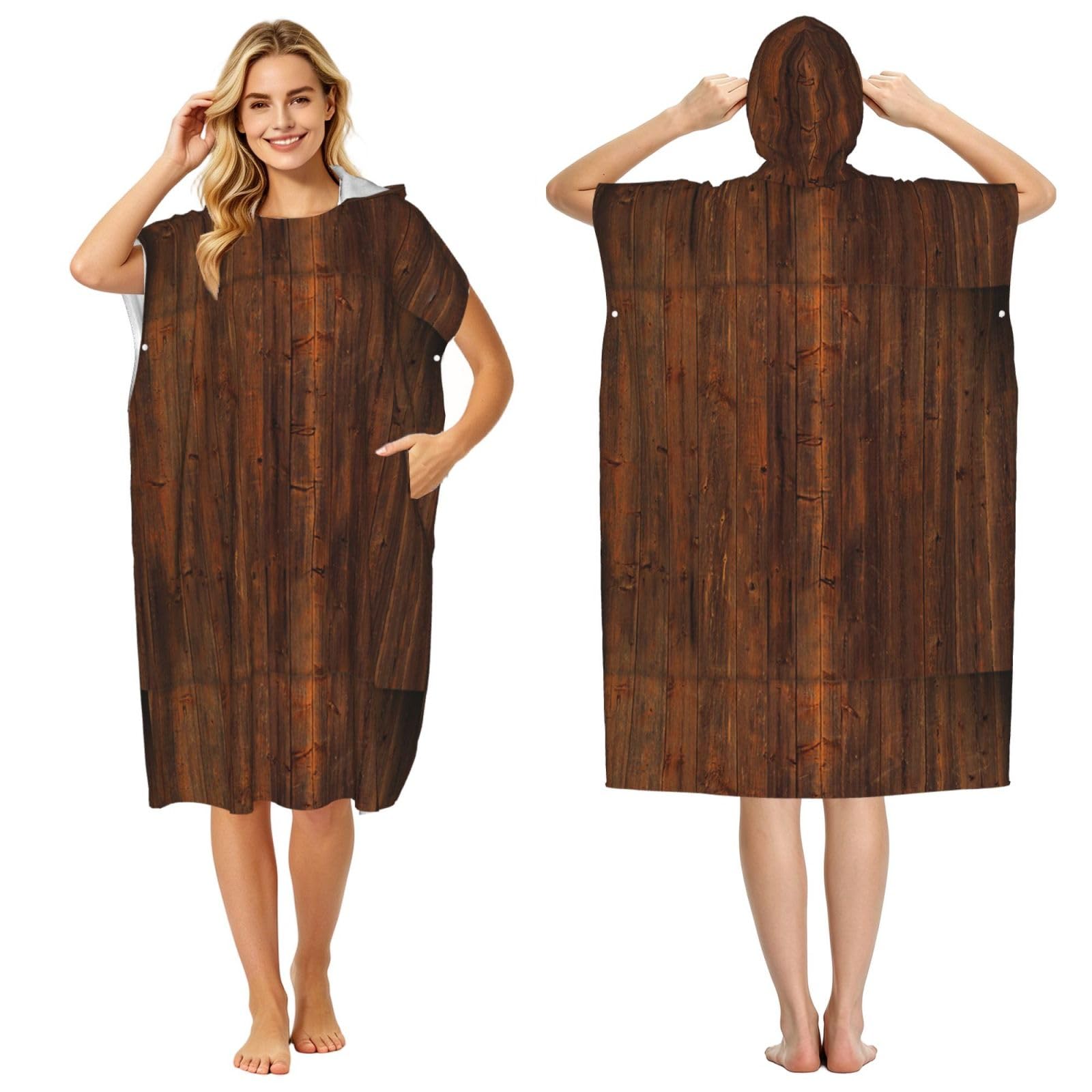 Poadnly Rustic Shabby, Adult Hooded Beach Towel 90 x 110 cm,Changing Bath Robe, Surf Poncho Towel For Women Men