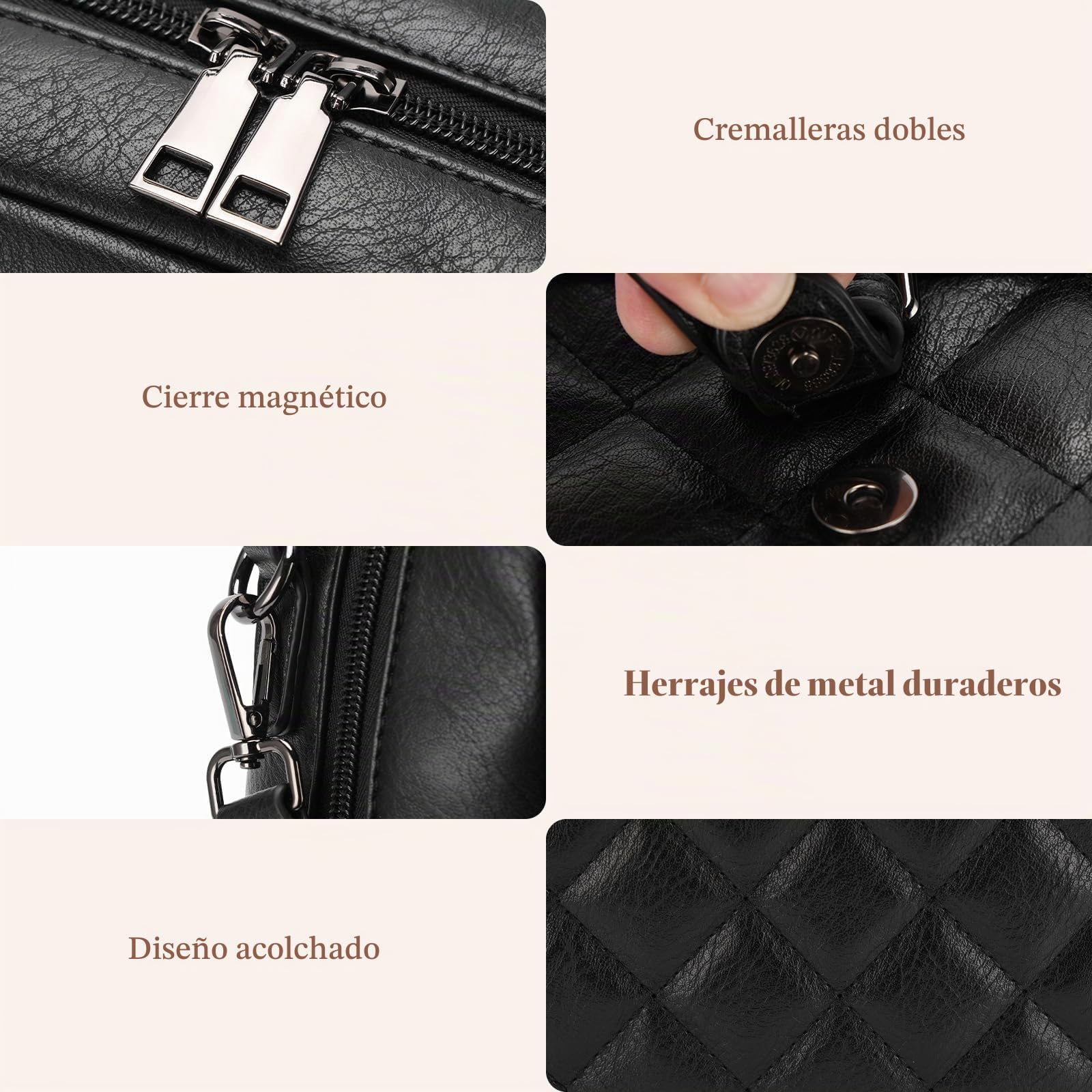 Chase Chic Bolso Mochila Mujer, Mochila de Cuero Pu Impermeable Mochila Antirrobo Bolsos de Hombro Bandolera Casual para Trabajo, Escuela y Viaje, Negro