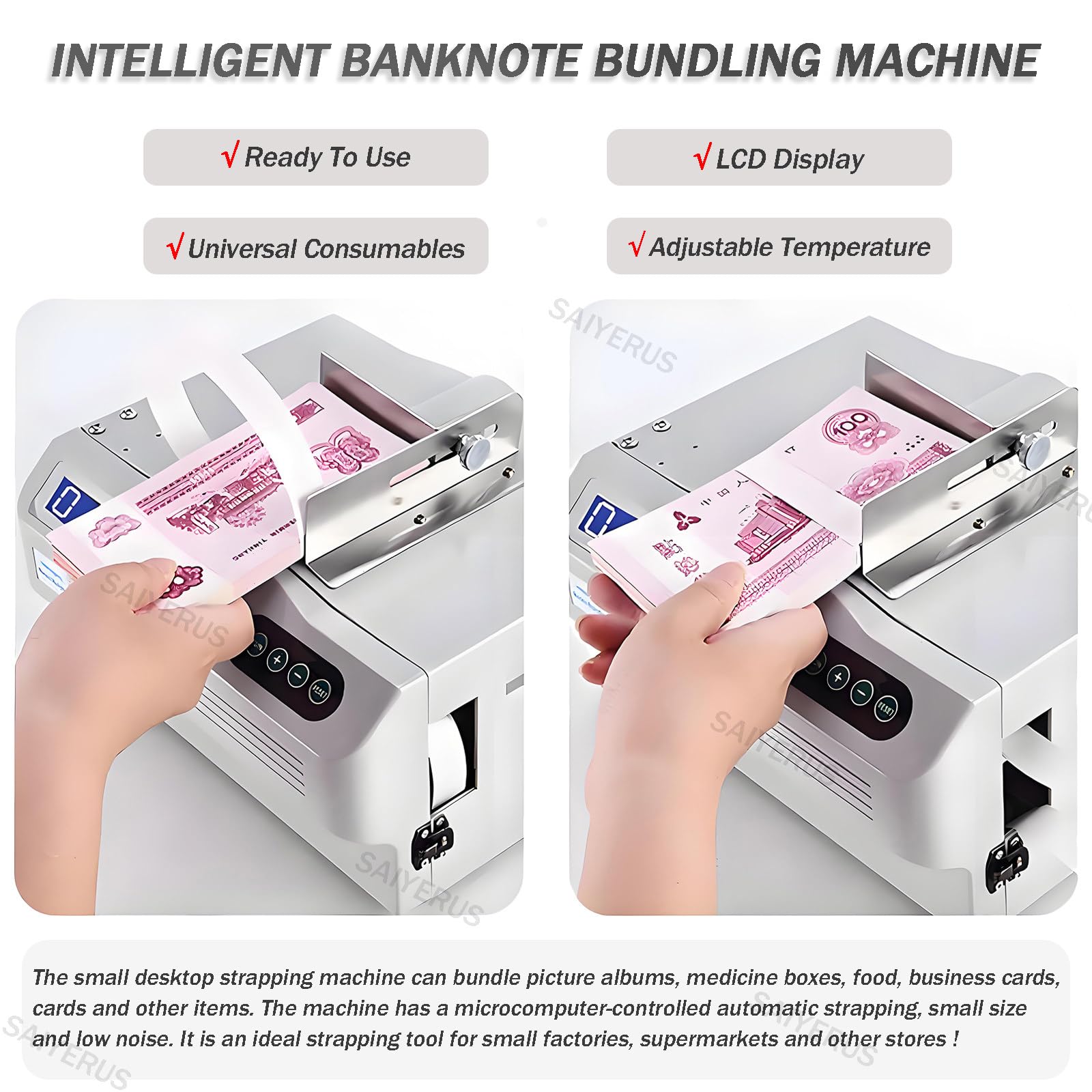 Macchina Intelligente per Legare Banconote, Strumento per Legare Banconote, Legatura di Fasci di Banconote per Banca, Piccola Macchina Rilegatrice Automatica, Imballatrice di Banconote,220V