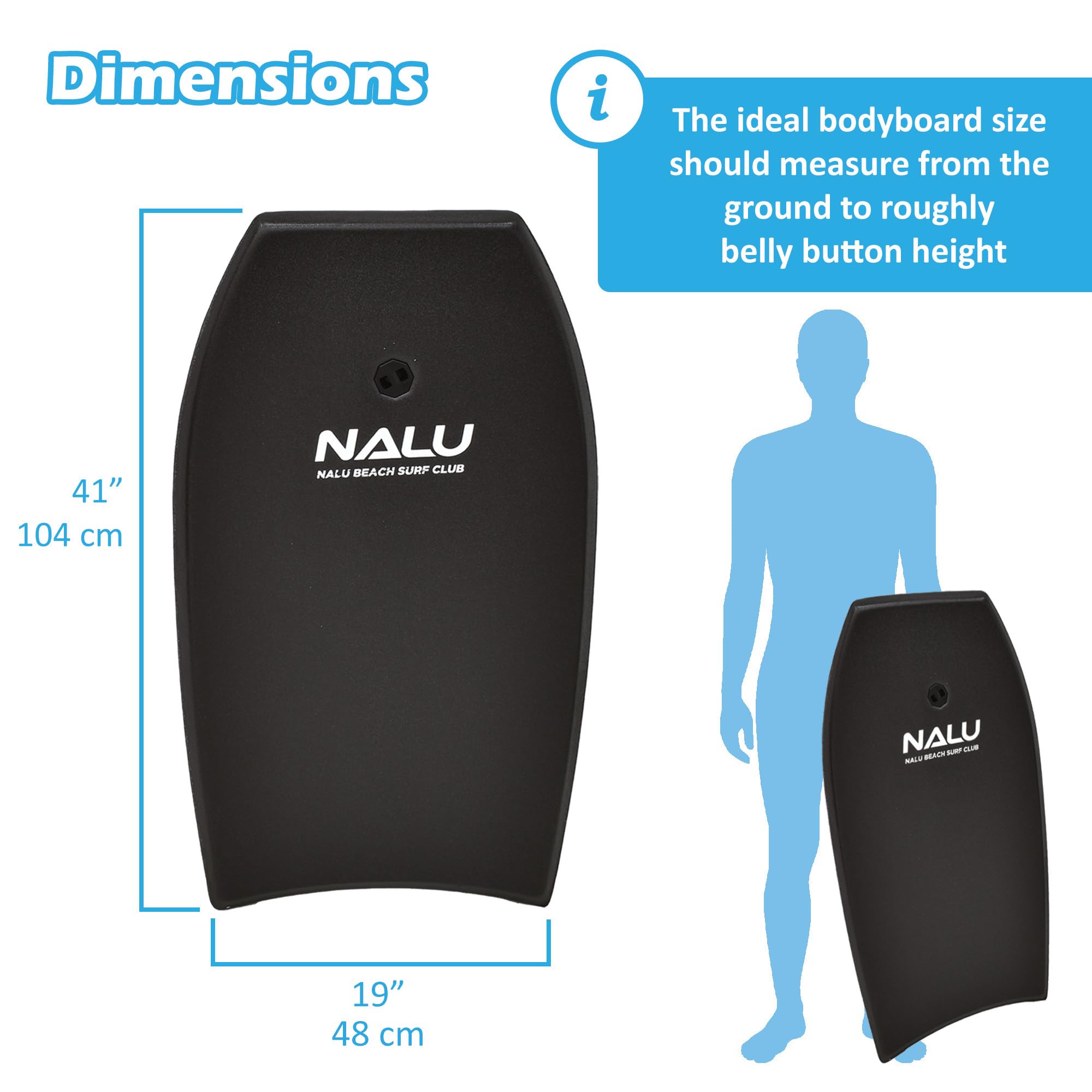 Nalu Bodyboard Cross Bodyboard en EPS avec laisse et bouchon Noir 104,1 cm