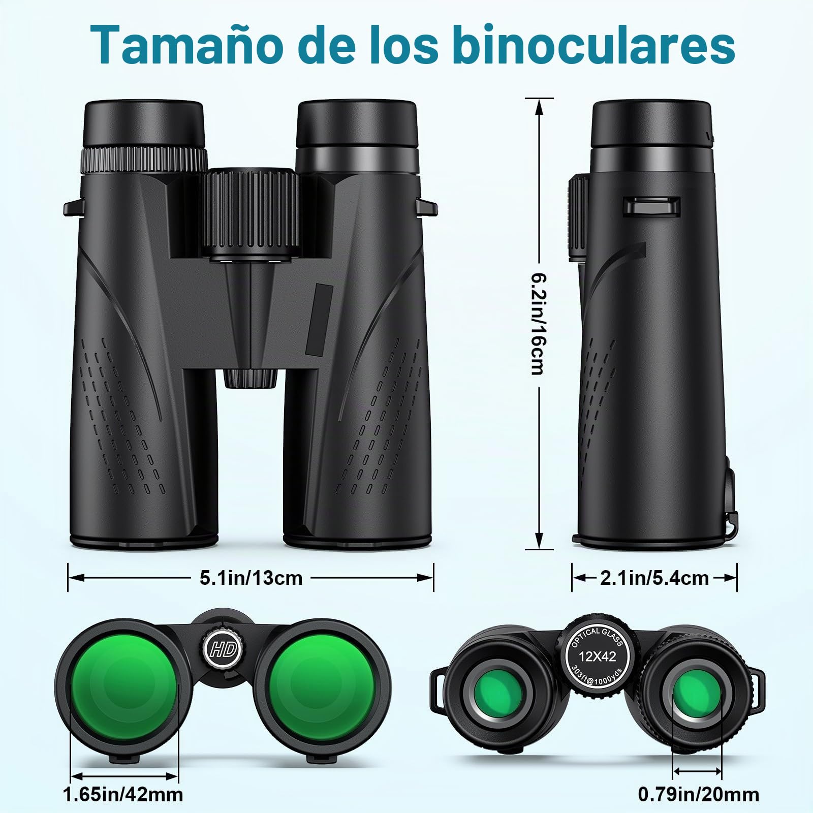 Prismáticos 12x42 para Adultos, Prismáticos HD Impermeables con Prisma BAK4 y Lente FMC, Telescópicos Portátiles para Observación de Aves Fútbol Escalada y Conciertos