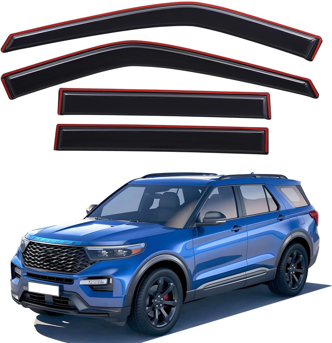 Lightronic Extra Durable Clip-on in-Channel Auto Vent Window Visor, Fits 2020-2025 Ford Explorer, UV Protection Rain Guard, Original Wind Deflector, No-Drill Easy Install, Dark Smoke, 4-Pcs