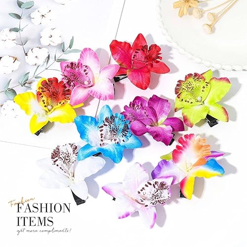 Miniatura 2 de Bartosi Pinzas para el cabello de flores hawaianas horquillas de cocodrilo de orquídea pinzas de pelo de flores bohemias para mujeres y mujeres