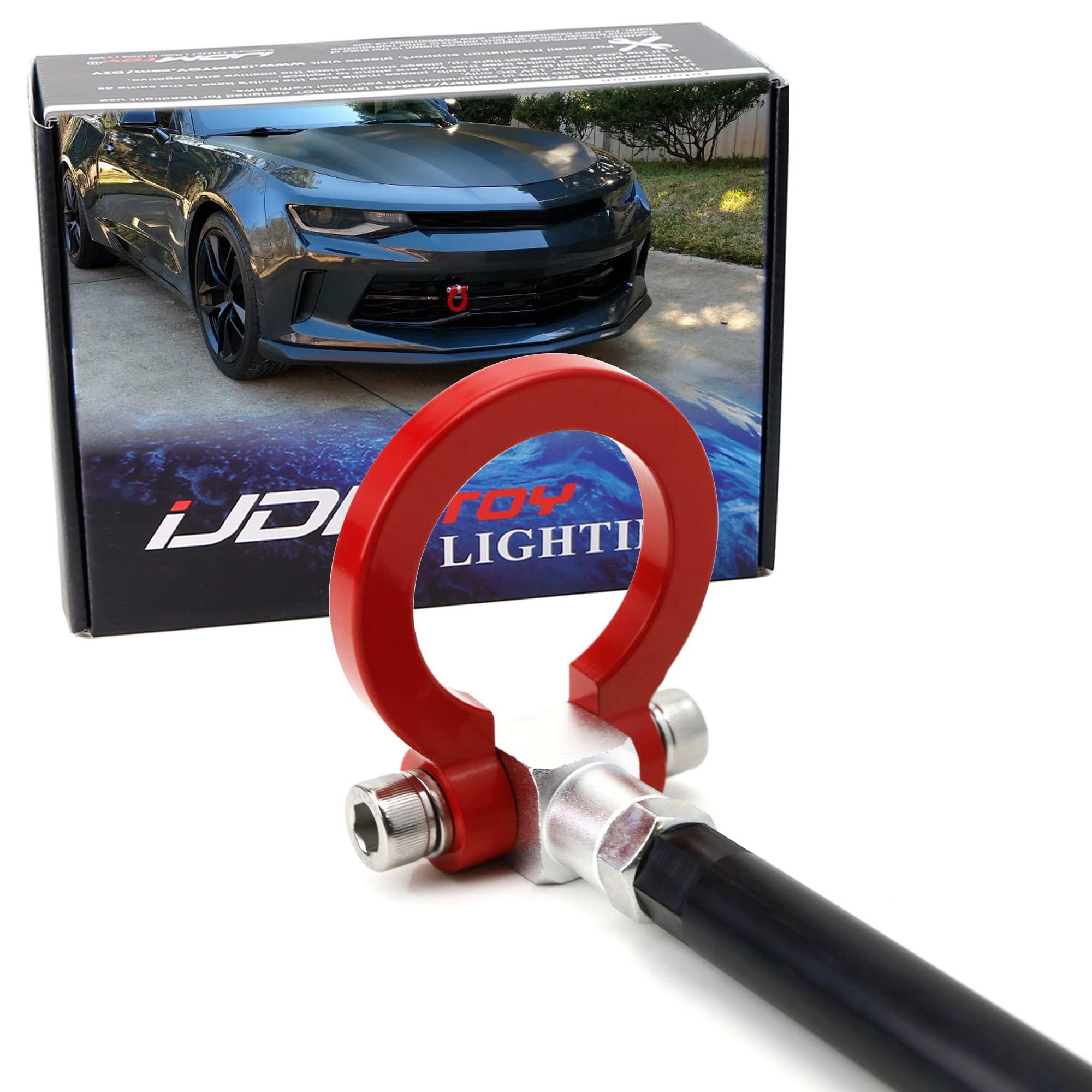 iJDMTOY Red Track Racing Style Front Tow Hook Ring Compatible with 2016-2020 Gen6 Chevrolet Camaro, Made of Lightweight Aluminum