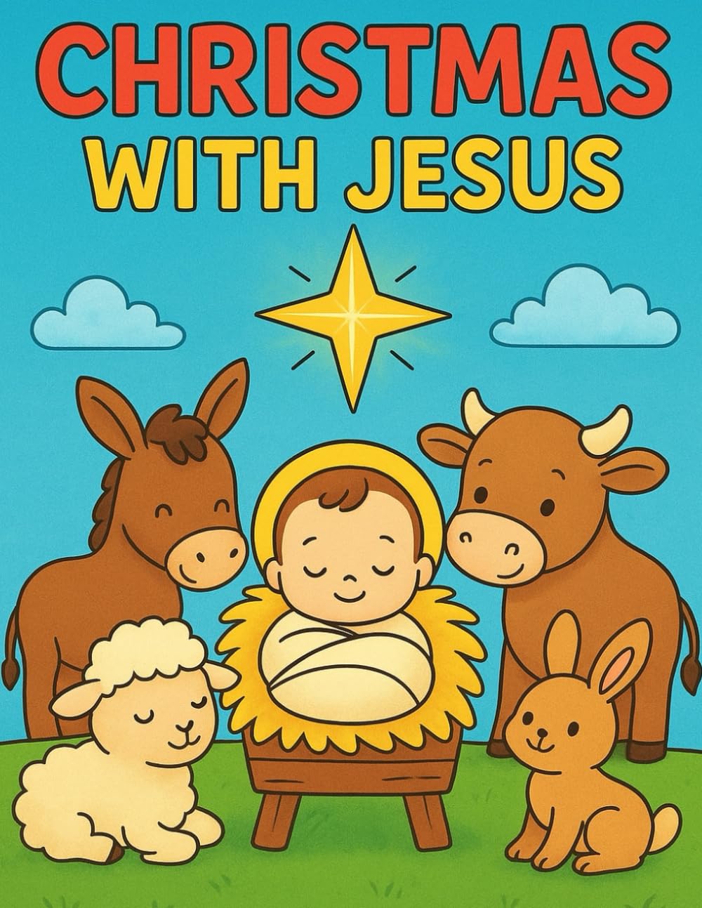 A Cozy Nativity Christmas Coloring Book: Cute Animals, Baby Jesus, and Bible Verse Coloring Pages for Kids